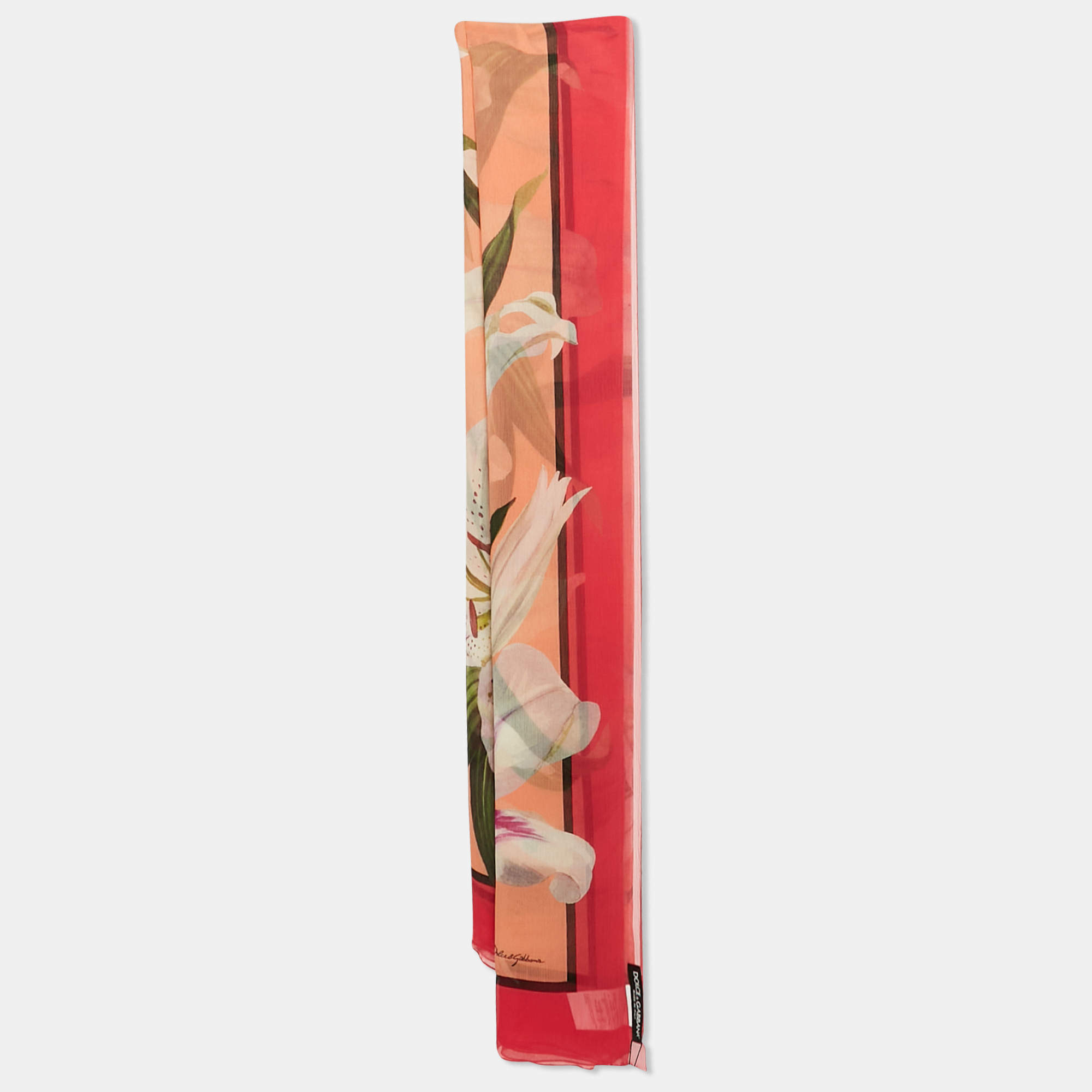 Pre Owned Dolce & Gabbana Pink Lily Print Silk Scarf