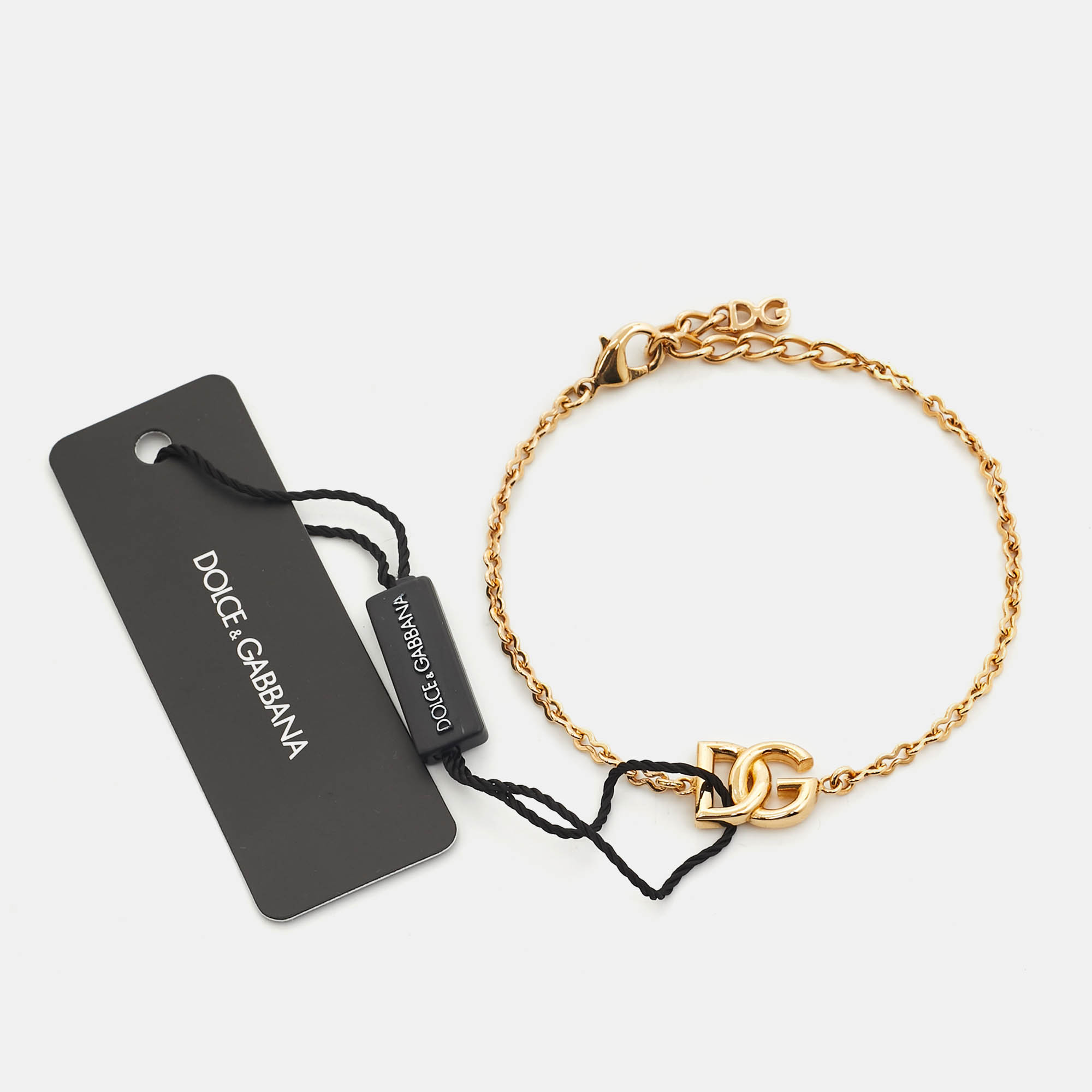 Pre Owned Dolce & Gabbana DG Logo Gold  Tone Bracelet