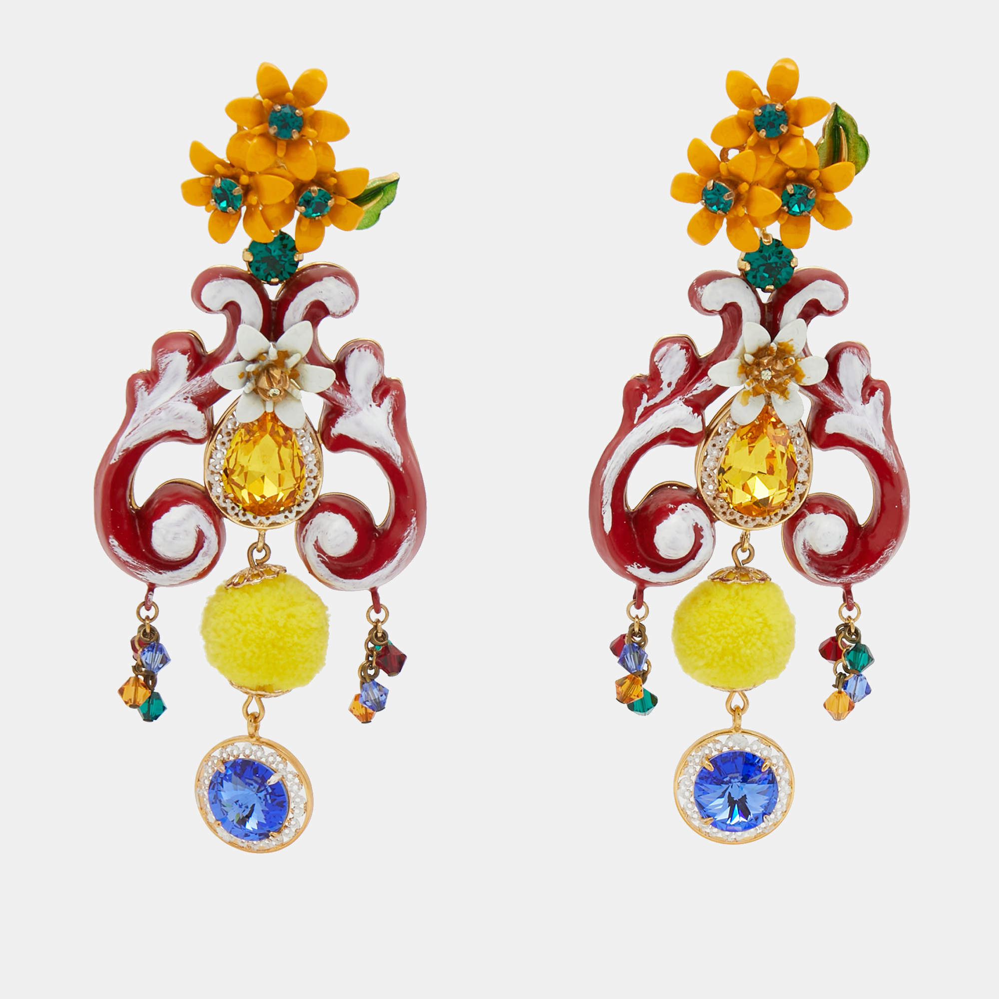 Dolce & Gabbana  Multi Color Composite Crystals Fabric Gold Tone Earrings