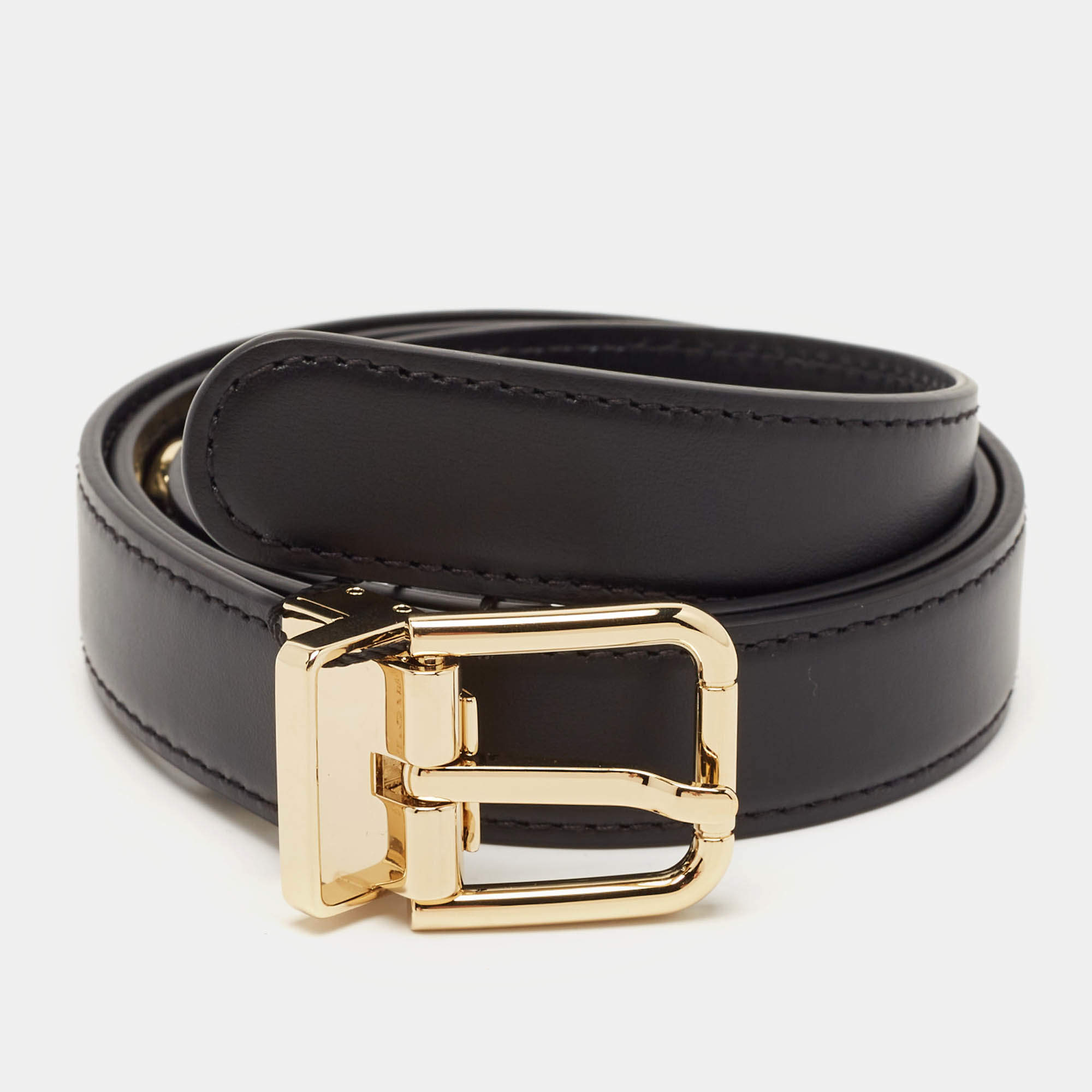Dolce & Gabbana Black Leather Buckle Belt 80 CM