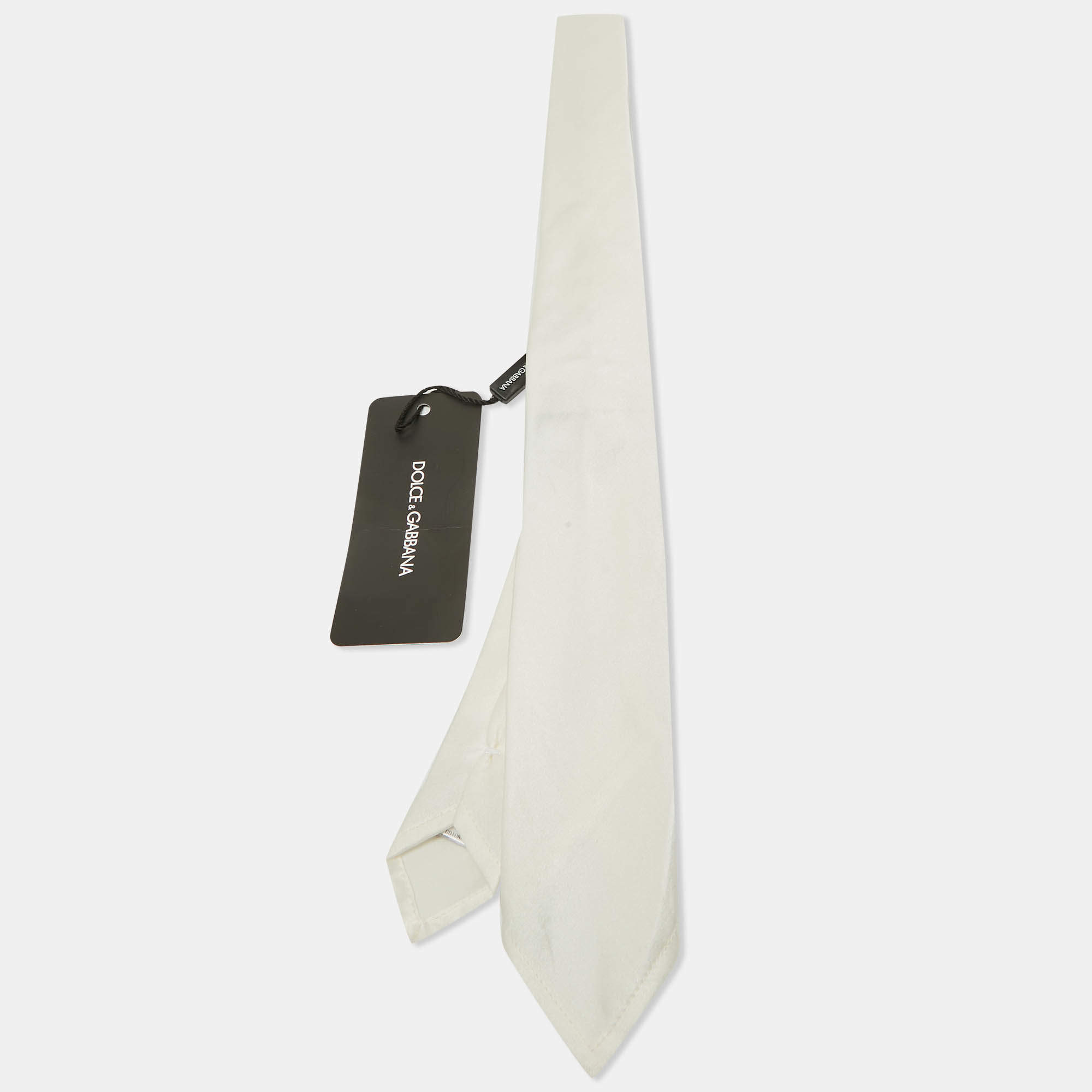 Pre Owned Dolce & Gabbana White Satin Slim Tie 