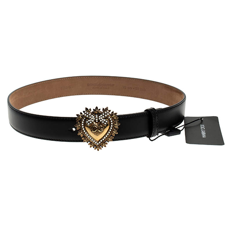 Dolce & Gabbana Black Leather Devotion Heart Buckle Belt 75cm