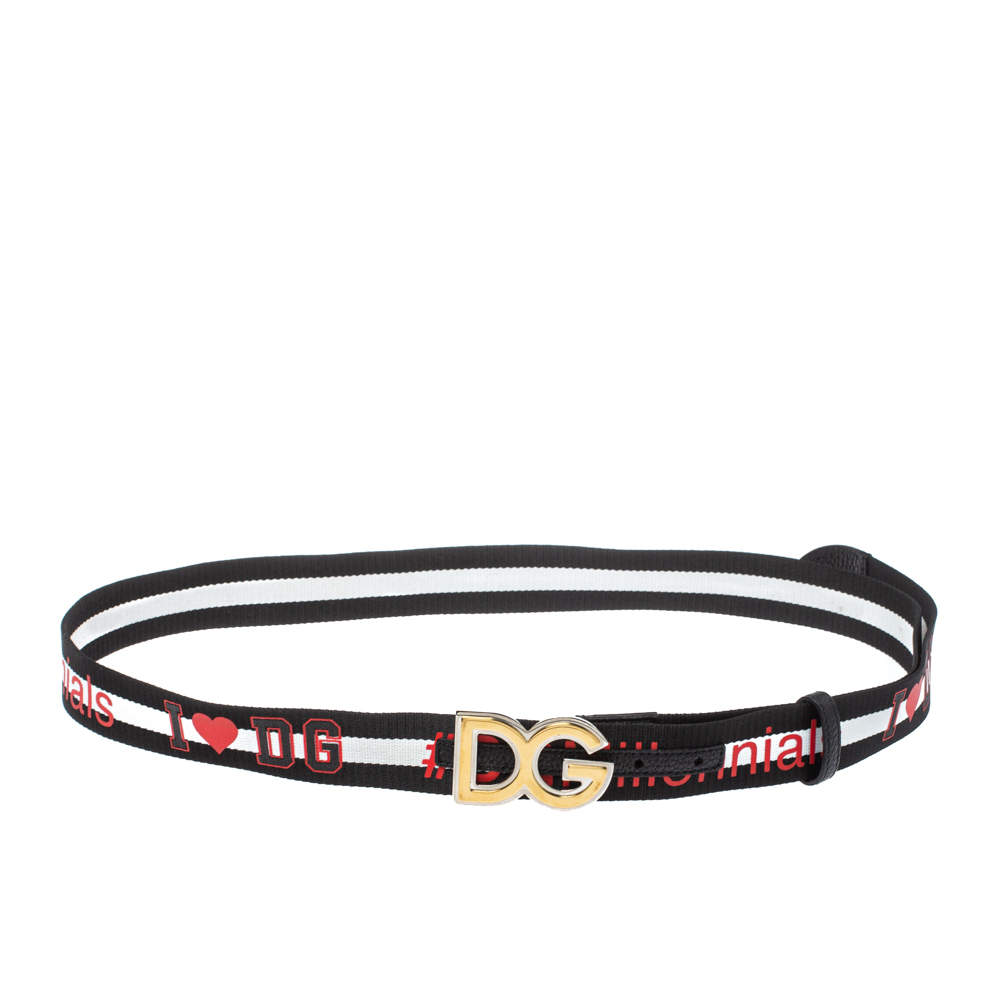 Pre Owned Dolce & Gabbana Black/White Nylon DG Millennials Belt Size 105