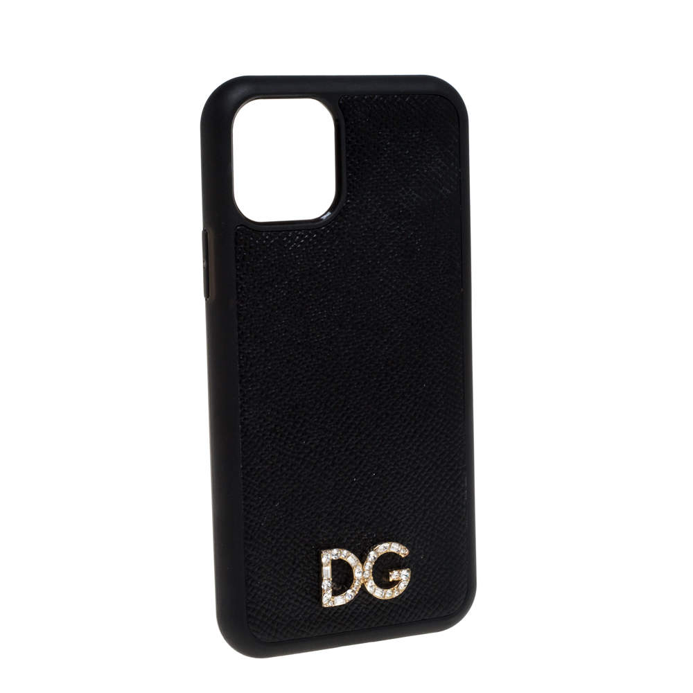 Dolce & Gabbana Black Leather Crystal Logo iPhone 12 Case Dolce & Gabbana |  TLC