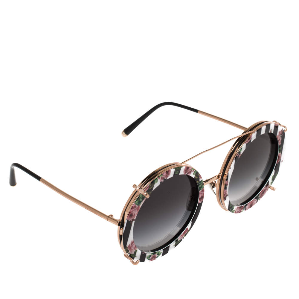 مملوكة مسبقًا Dolce & Gabbana Rose Gold/Floral Print DG 2198 Round Gradient Sunglasses