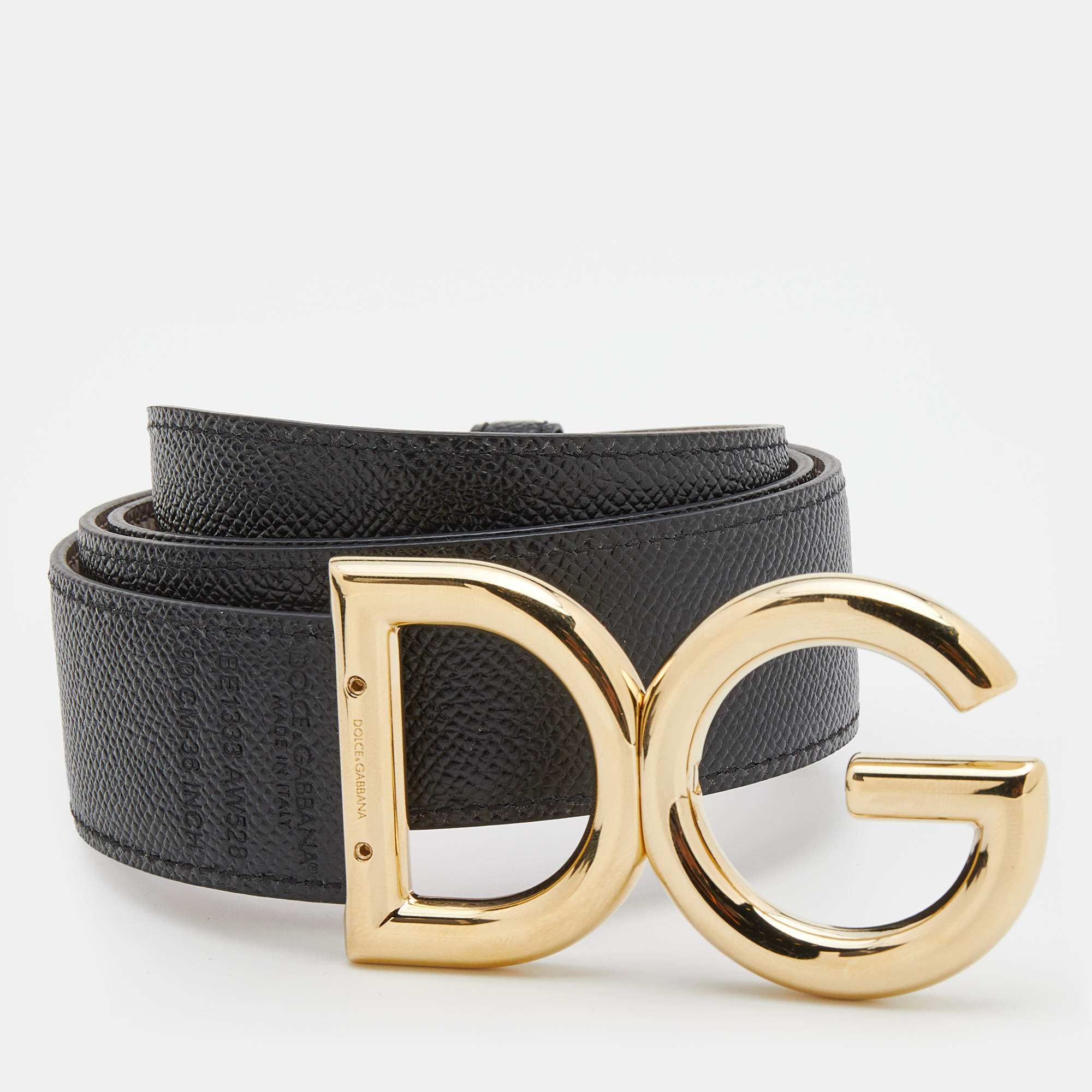 Pre Owned Dolce & Gabbana Black/Light Pink Leather DG Logo Reversible Belt 90 CM