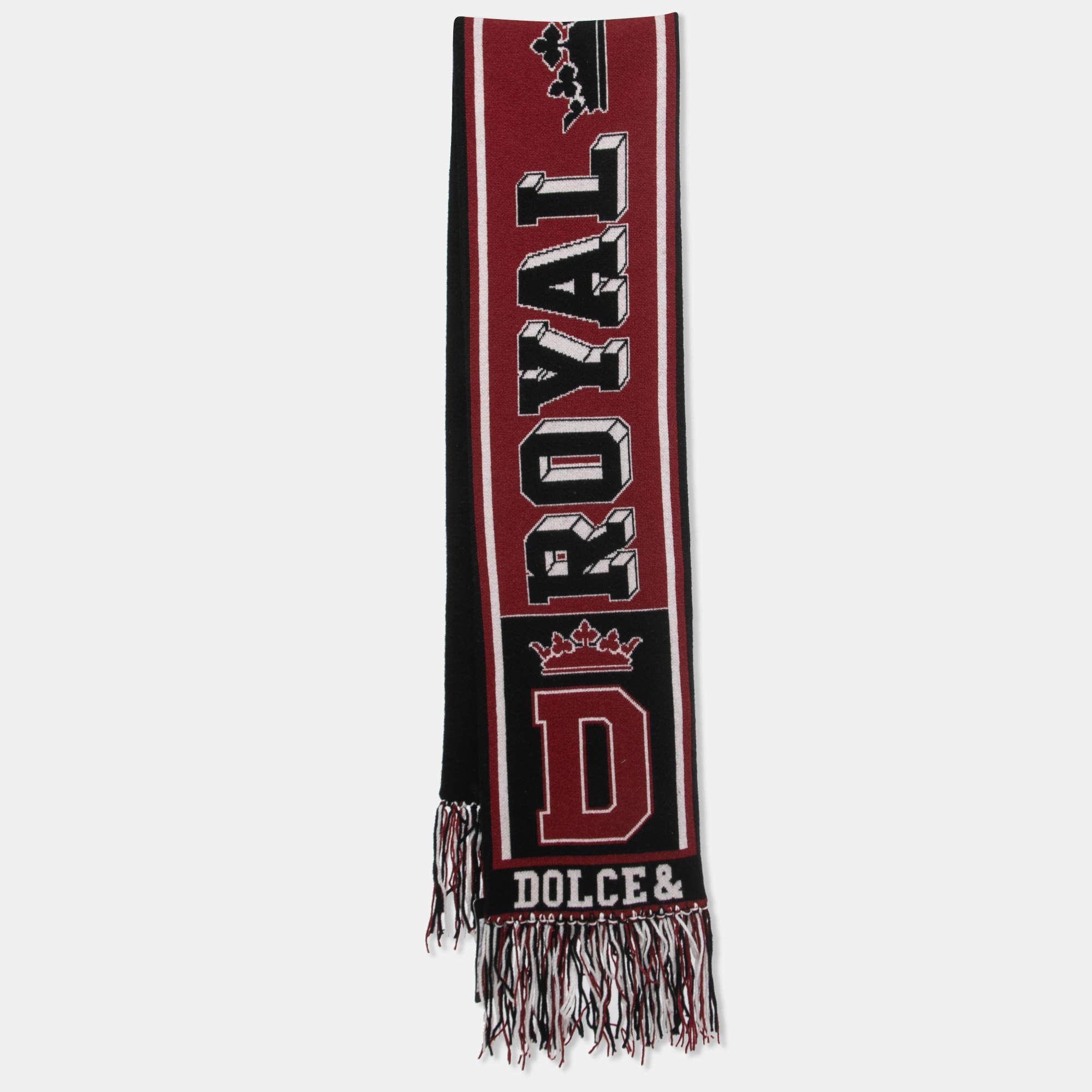 Pre Owned Dolce & Gabbana Maroon/Black Logo Royal Love Cashmere Knit Stole