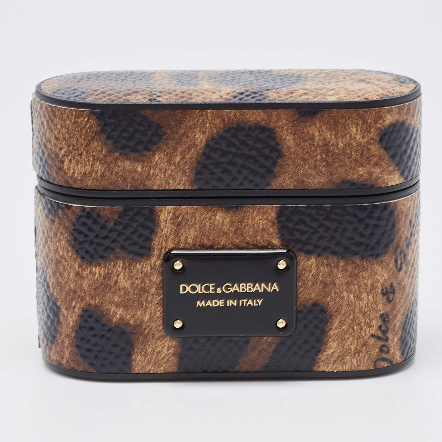 Dolce & Gabbana Brown/Black Leopard Print Leather Airpods Case