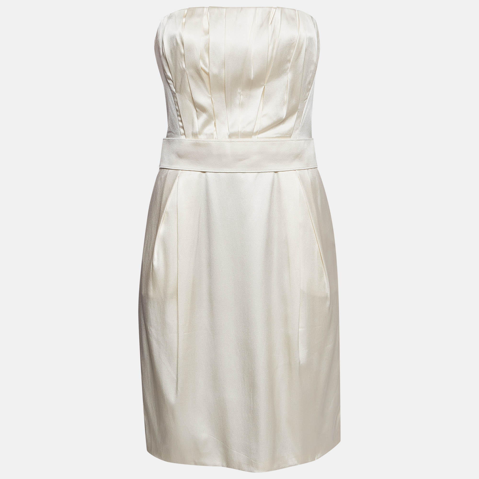 Pre Owned Dolce & Gabbana Cream Satin Tube Mini Dress M