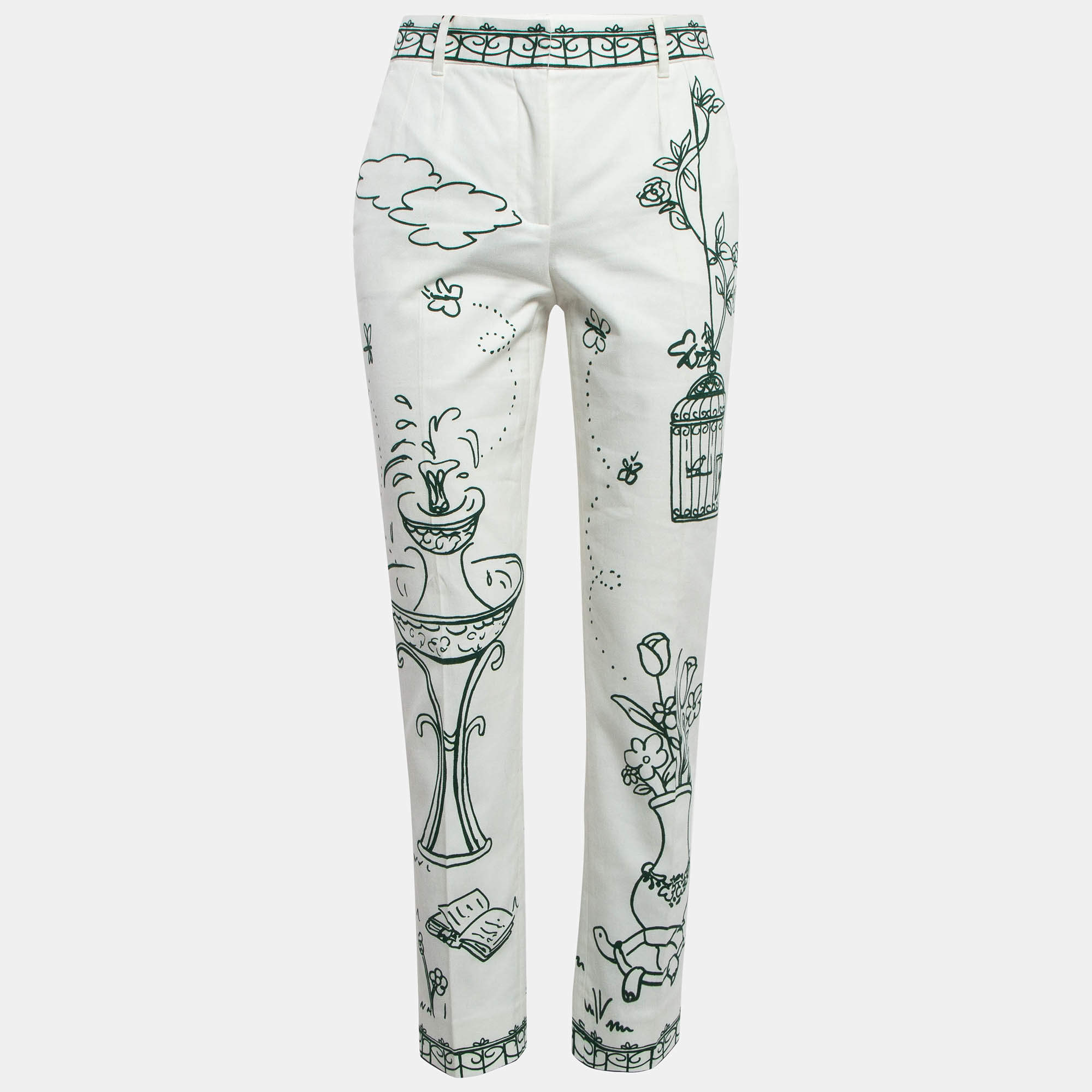 Pre Owned Dolce & Gabbana White Victorian Garden Print Denim Jeans S Waist 25"