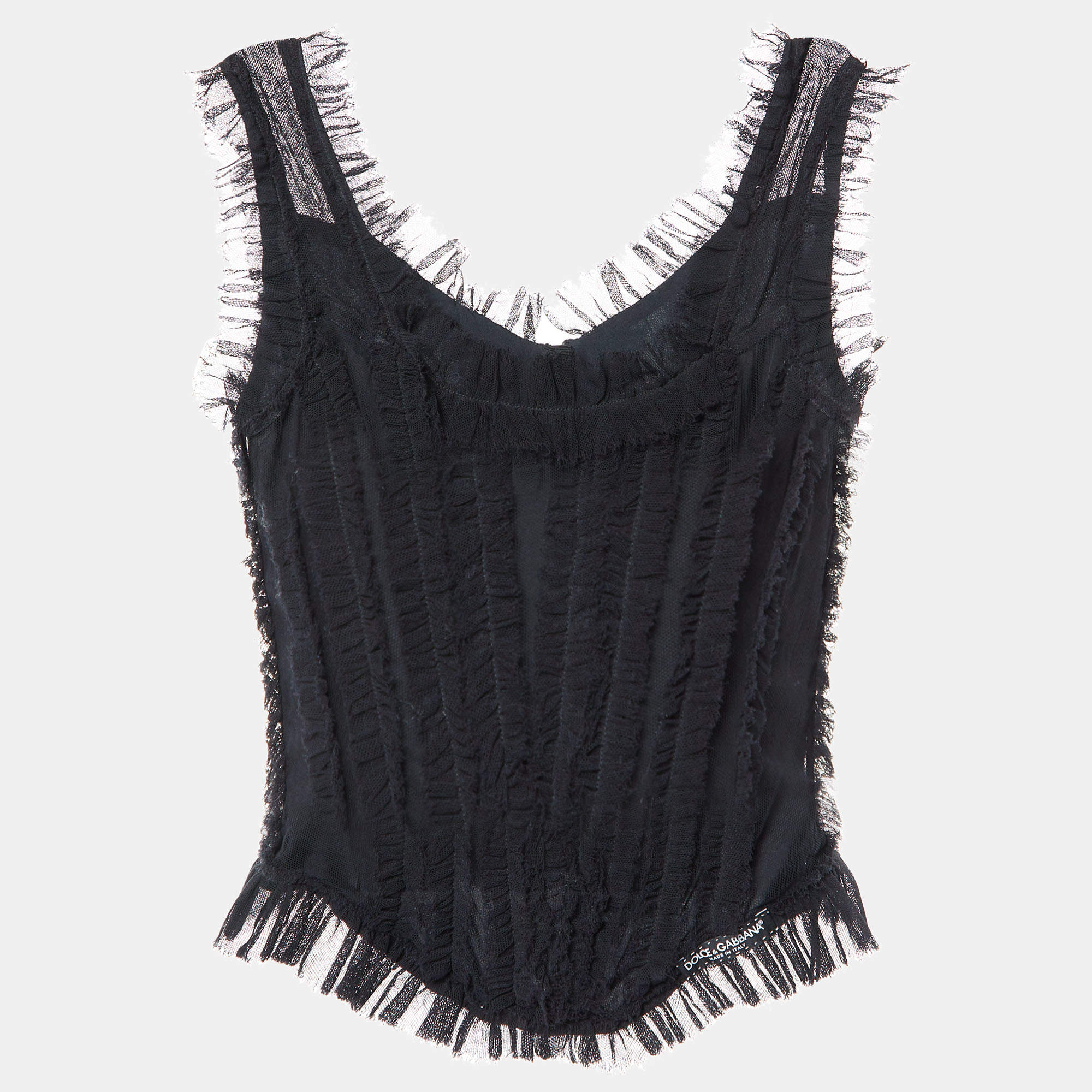 Pre Owned Dolce and Gabbana Black Mesh Corset Top M