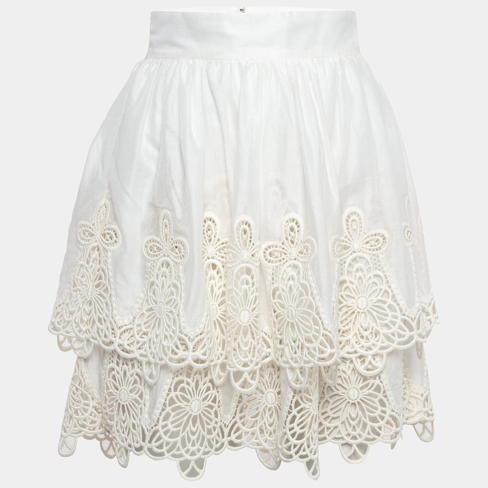 Pre Owned Dolce & Gabbana White Guipure Lace Cotton Blend Mini Skirt S