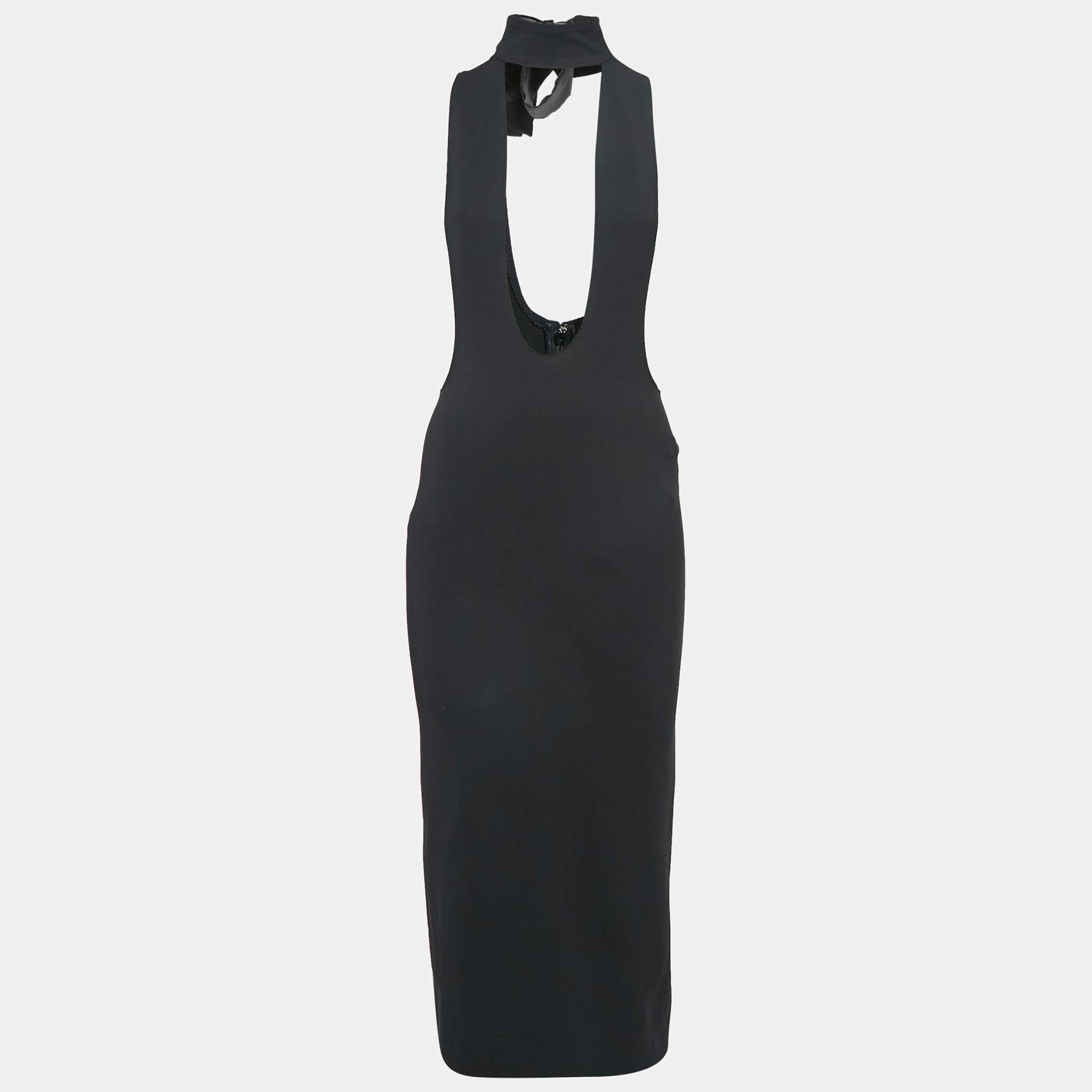 Pre Owned Dolce & Gabbana Black Jersey Cut-Out Midi Dress S