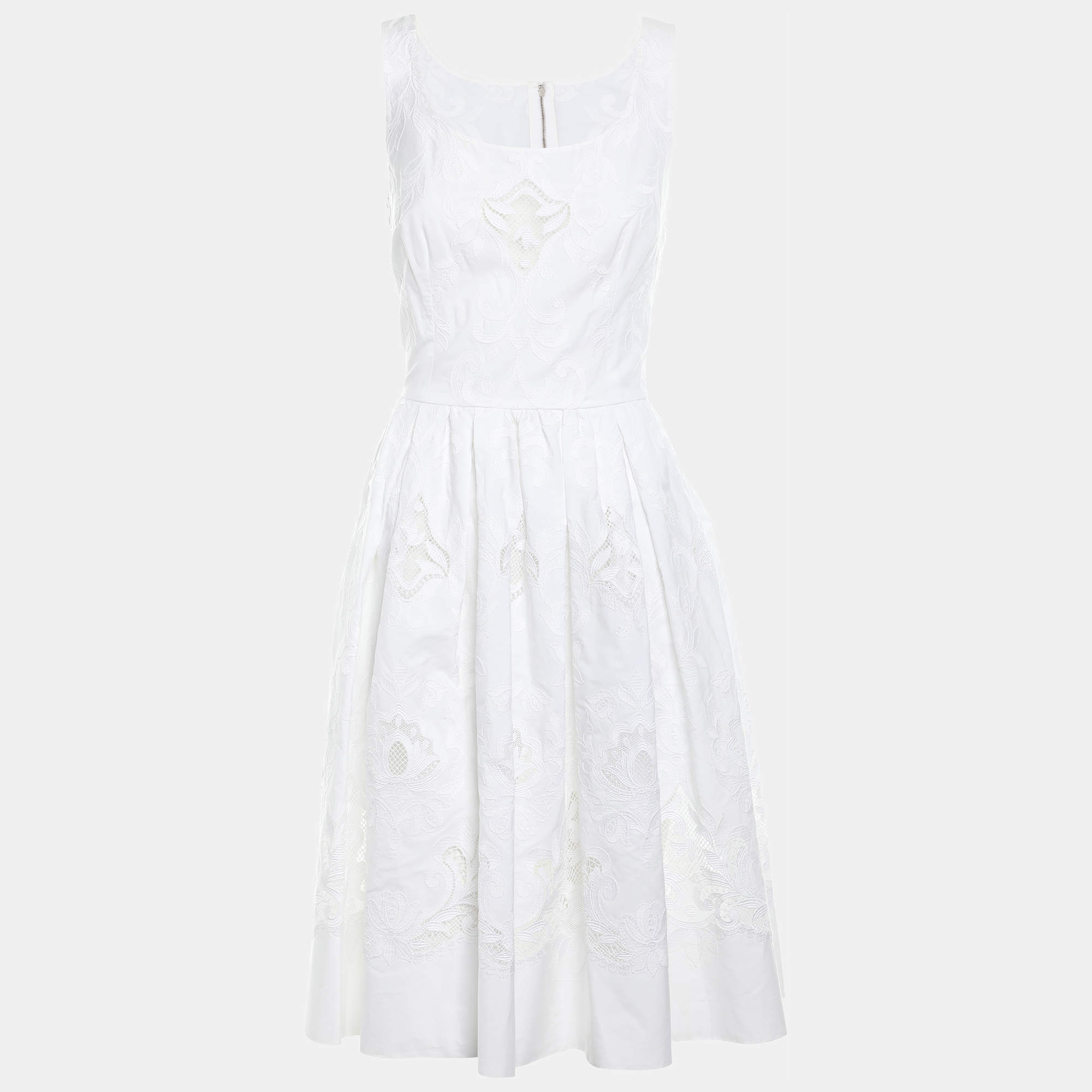 Pre Owned Dolce & Gabbana White Embroidered Cotton Midi Dress S