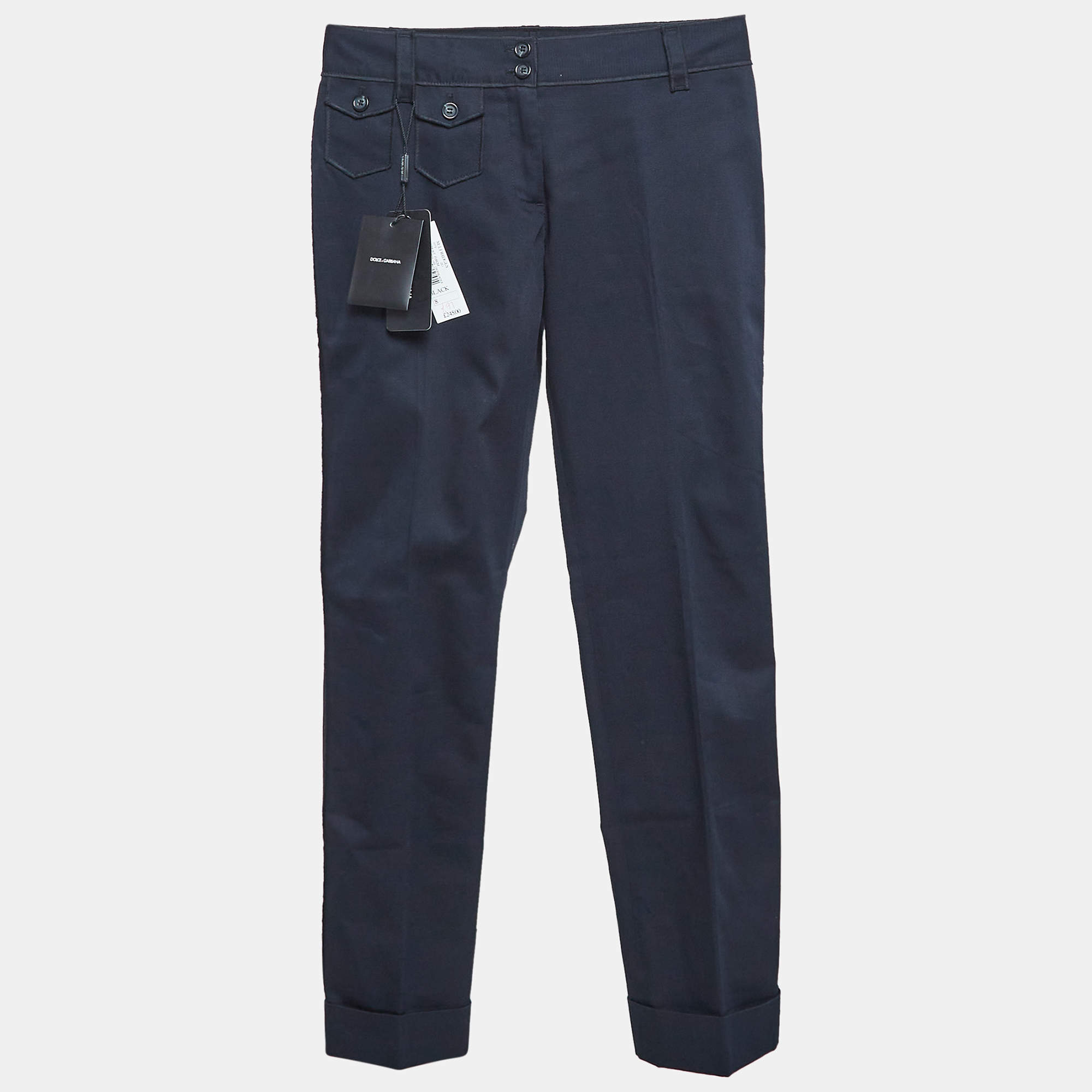 Pre Owned Dolce & Gabbana Navy Blue Gabardine Cropped Trousers S