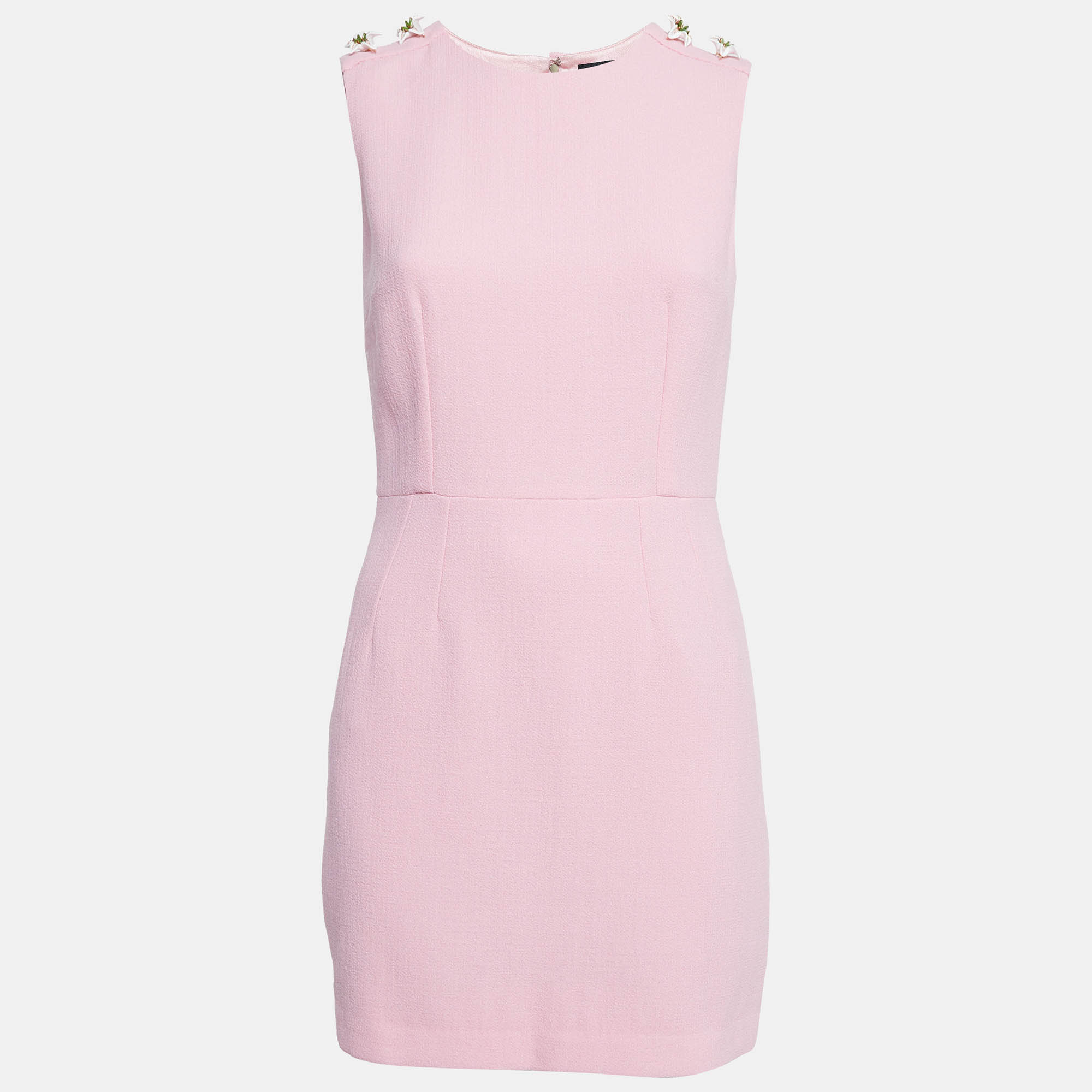 Pre Owned Dolce & Gabbana Pink Wool Shoulder Detail Mini Dress M