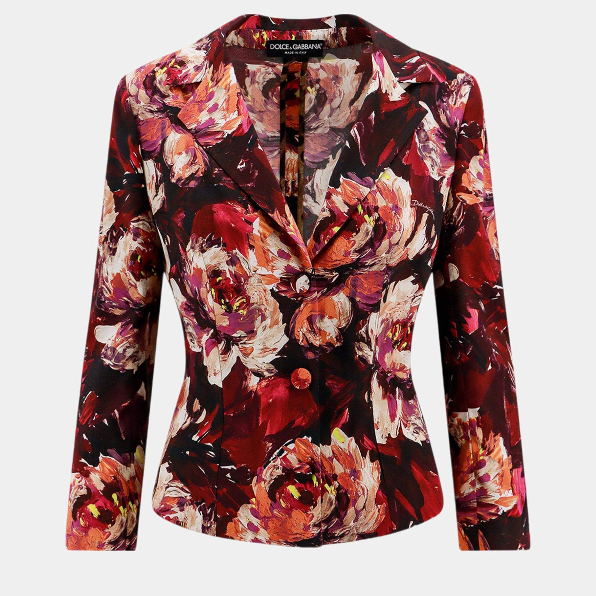 Dolce & Gabbana Multicolor Cady Peonie Flower Print Blazer IT 46