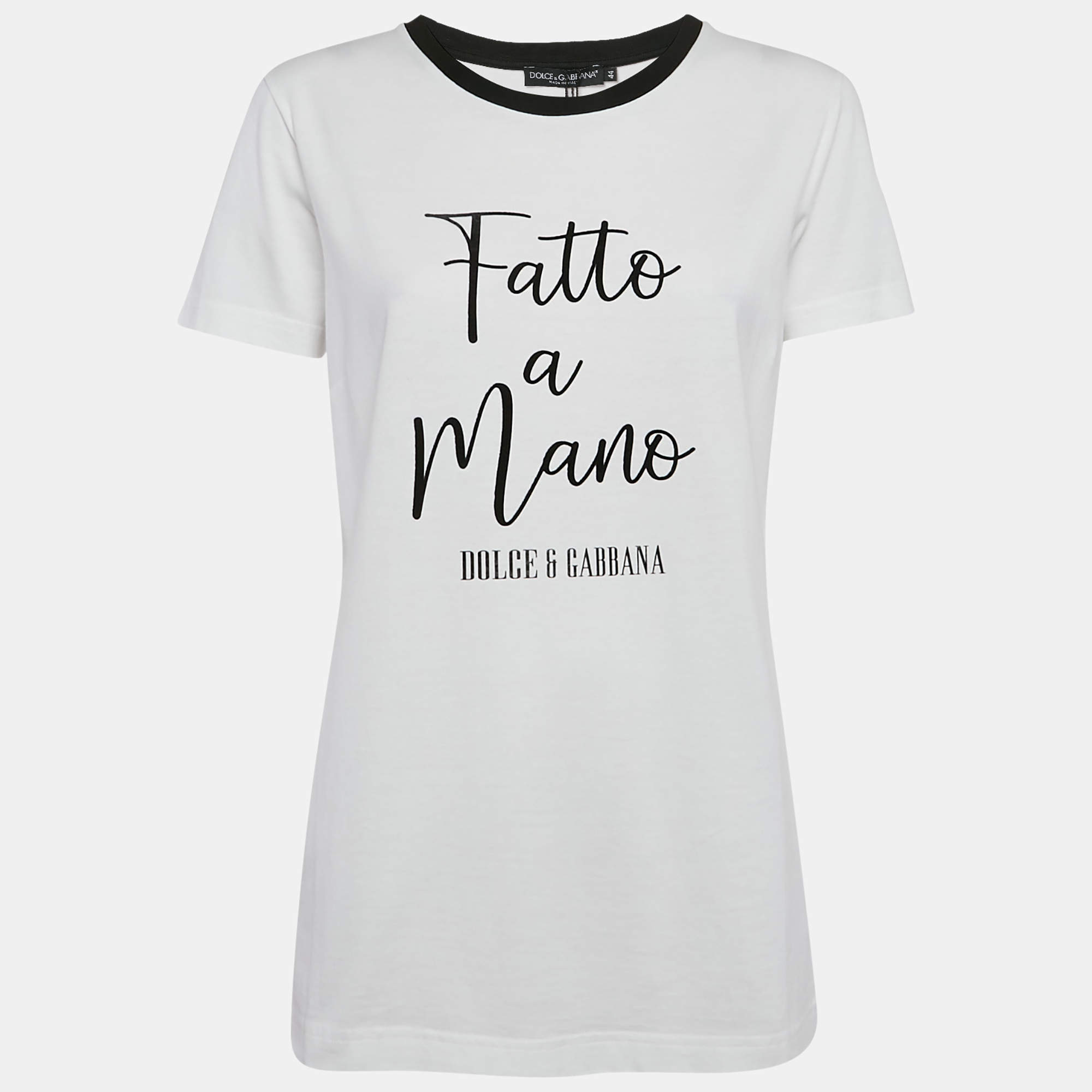 Pre Owned Dolce & Gabbana White Fatto a Mano Print Jersey T-Shirt M