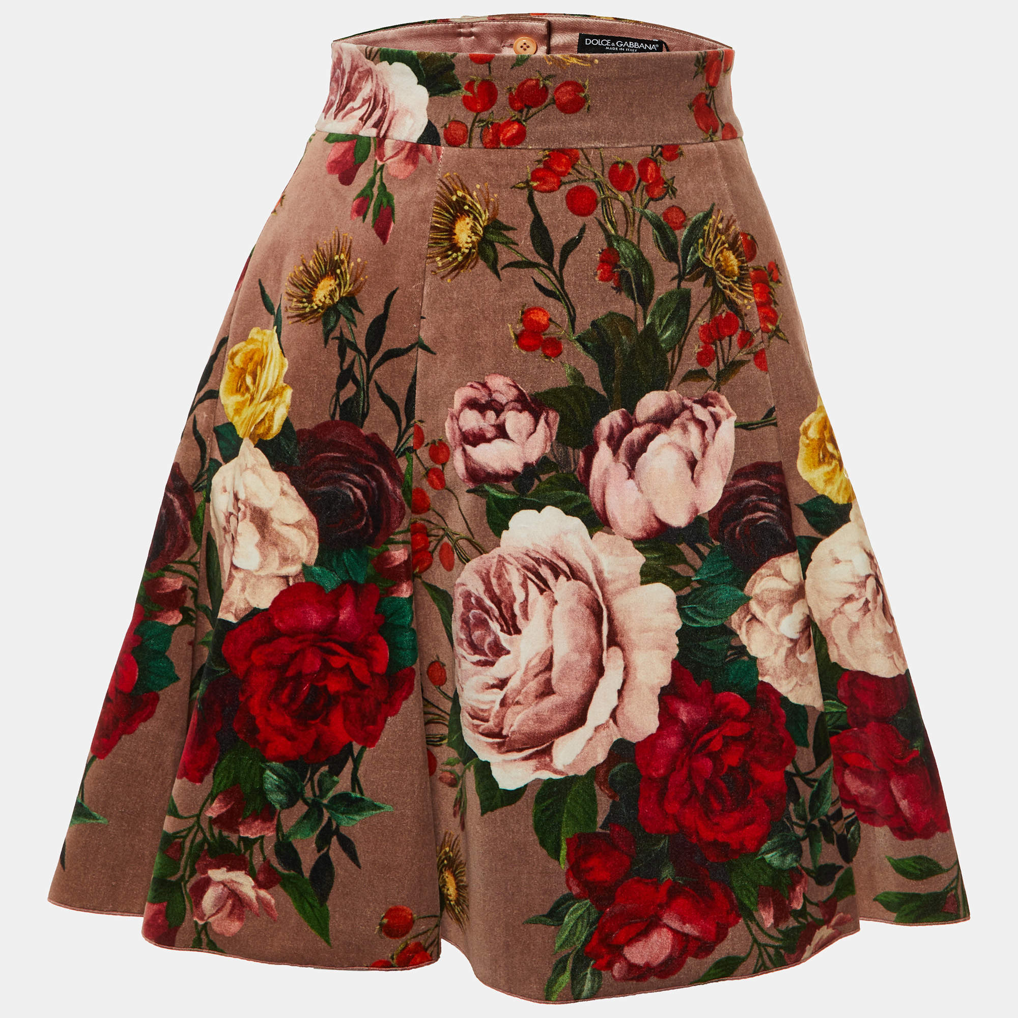 Pre Owned Dolce & Gabbana Floral Print Velvet Flared Mini Skirt S