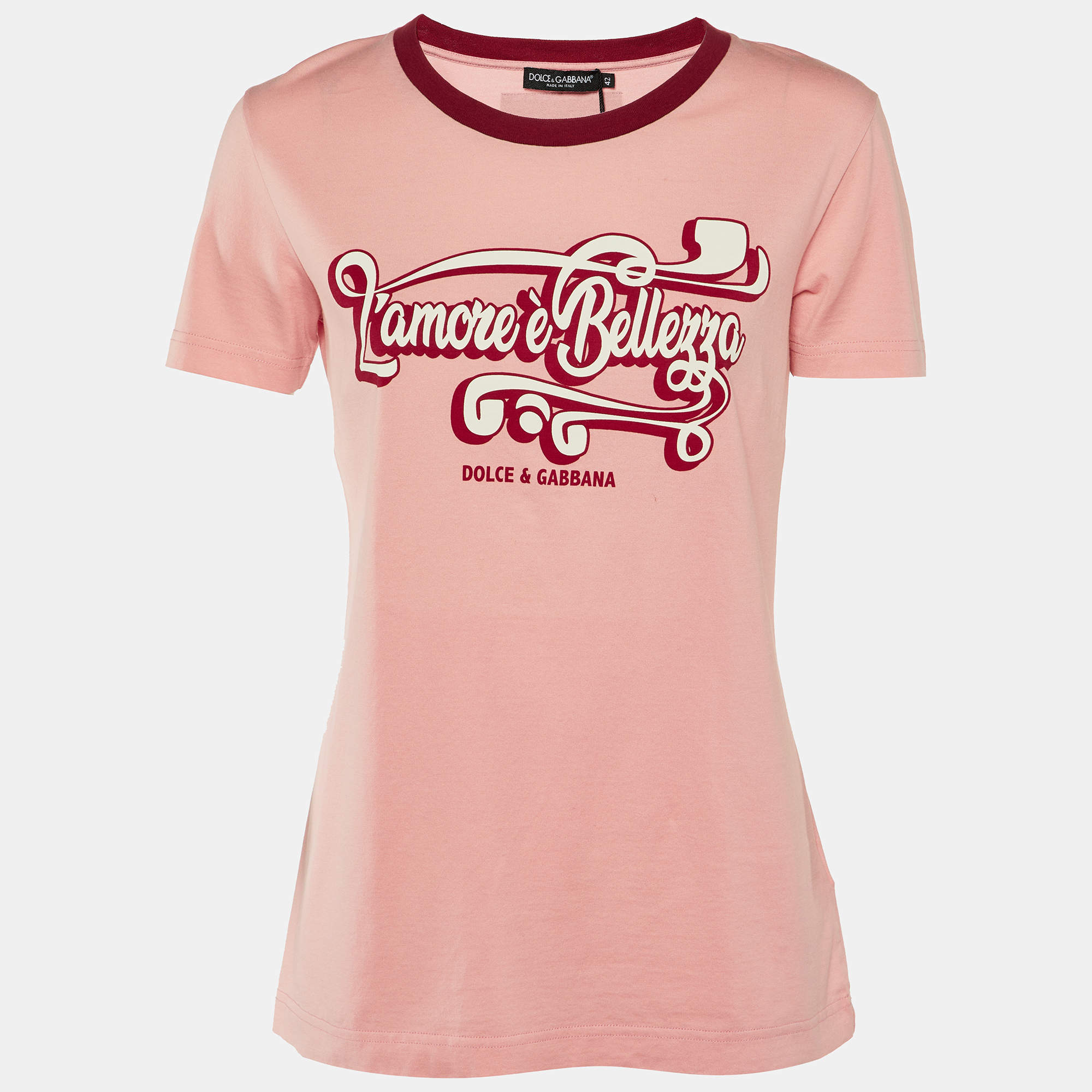 Pre Owned Dolce & Gabbana Pink Printed Cotton Short Sleeve T-Shirt M