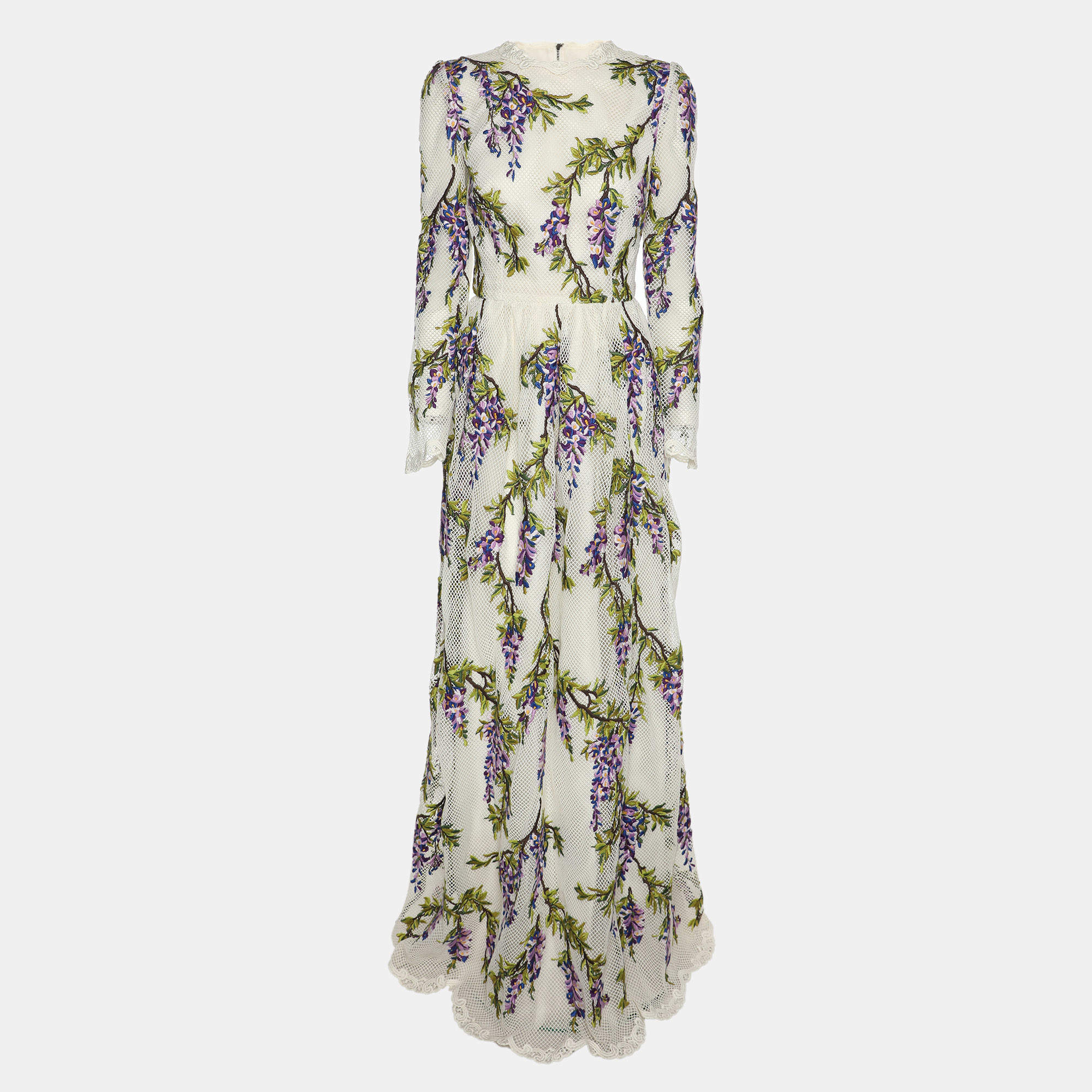 Dolce & Gabbana Multicolor Floral Embroidered Mesh Wisteria Maxi Dress S