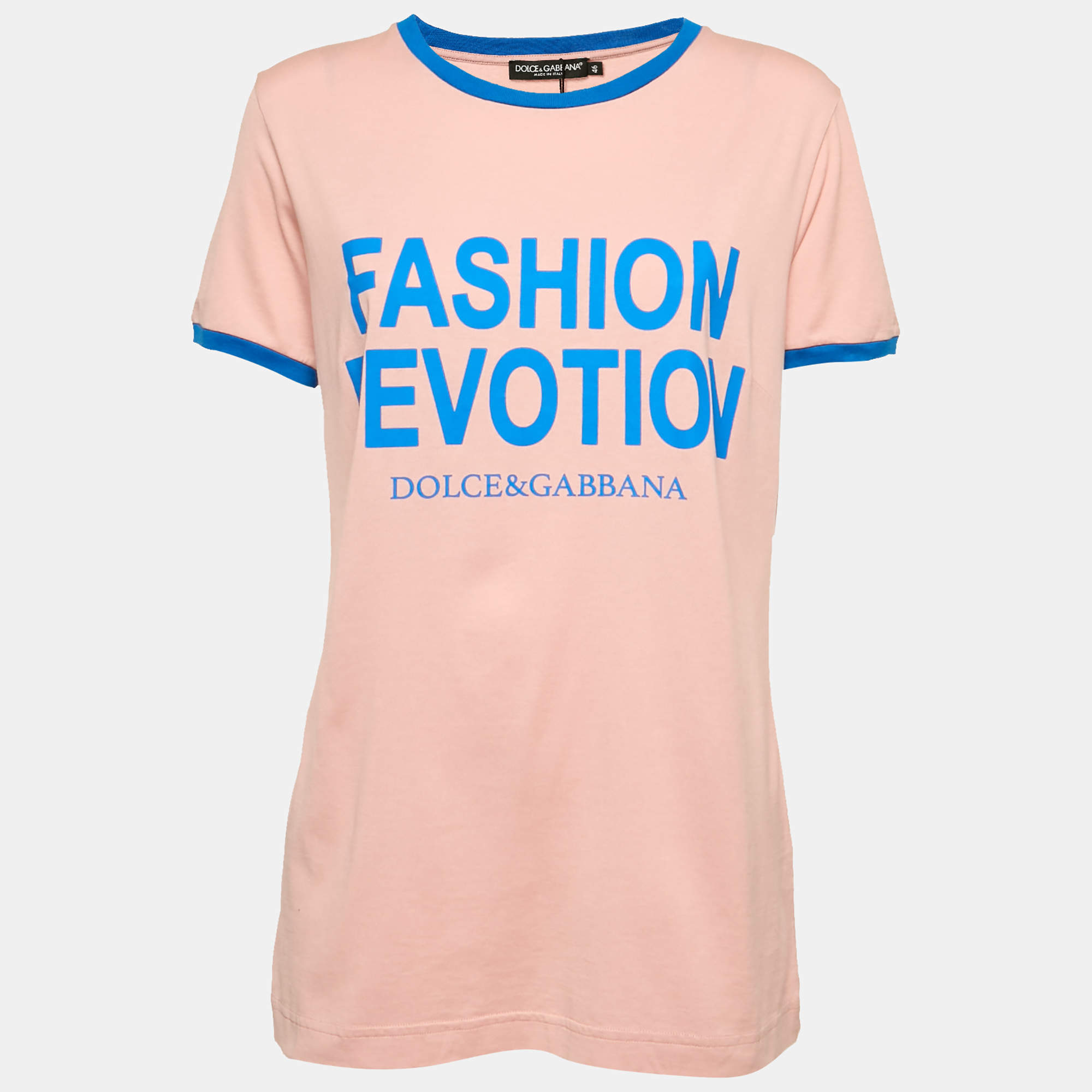 Pre Owned Dolce & Gabbana Pink Printed Jersey Crewneck T-Shirt L