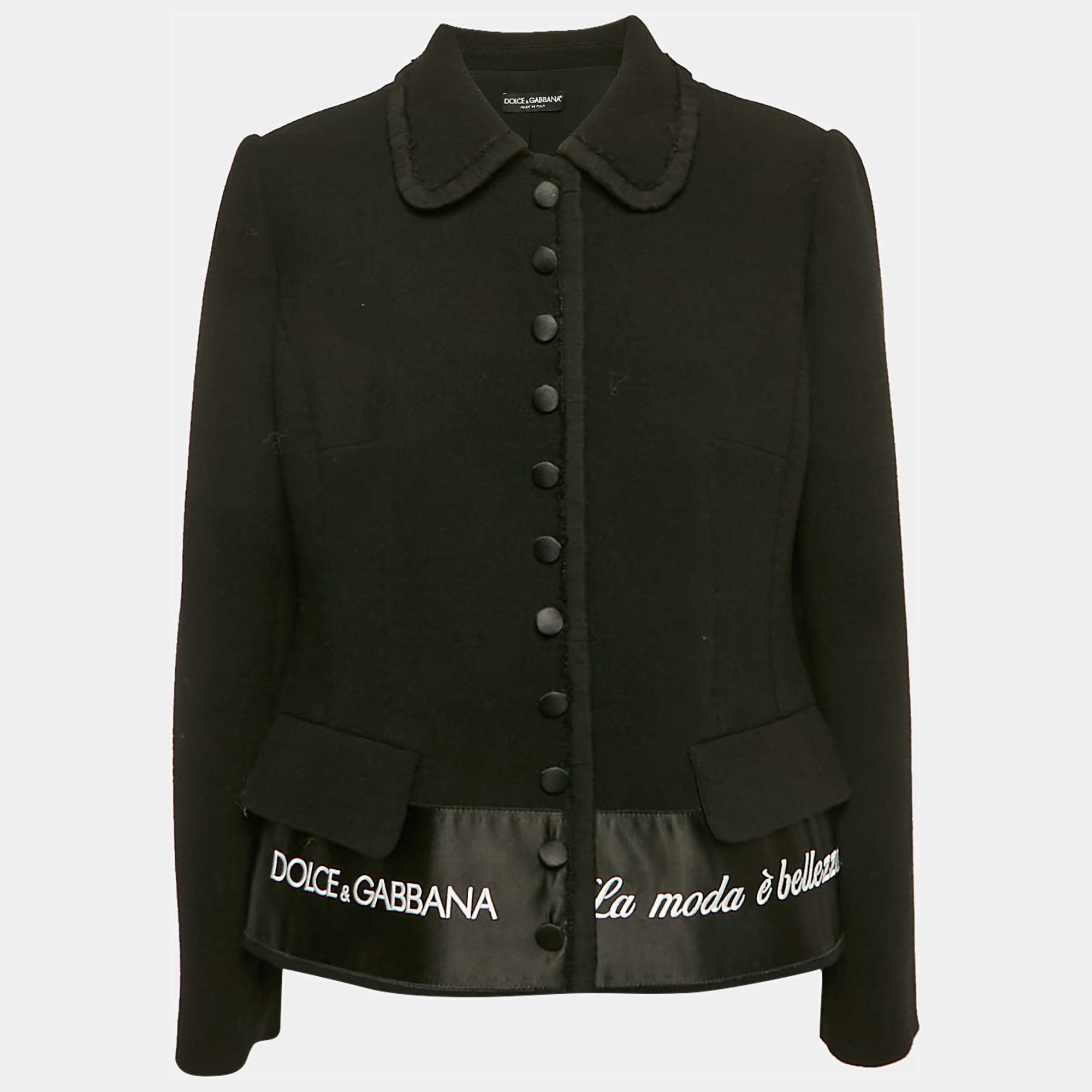 Dolce & Gabbana Black Embroidered Wool Button Front Jacket L