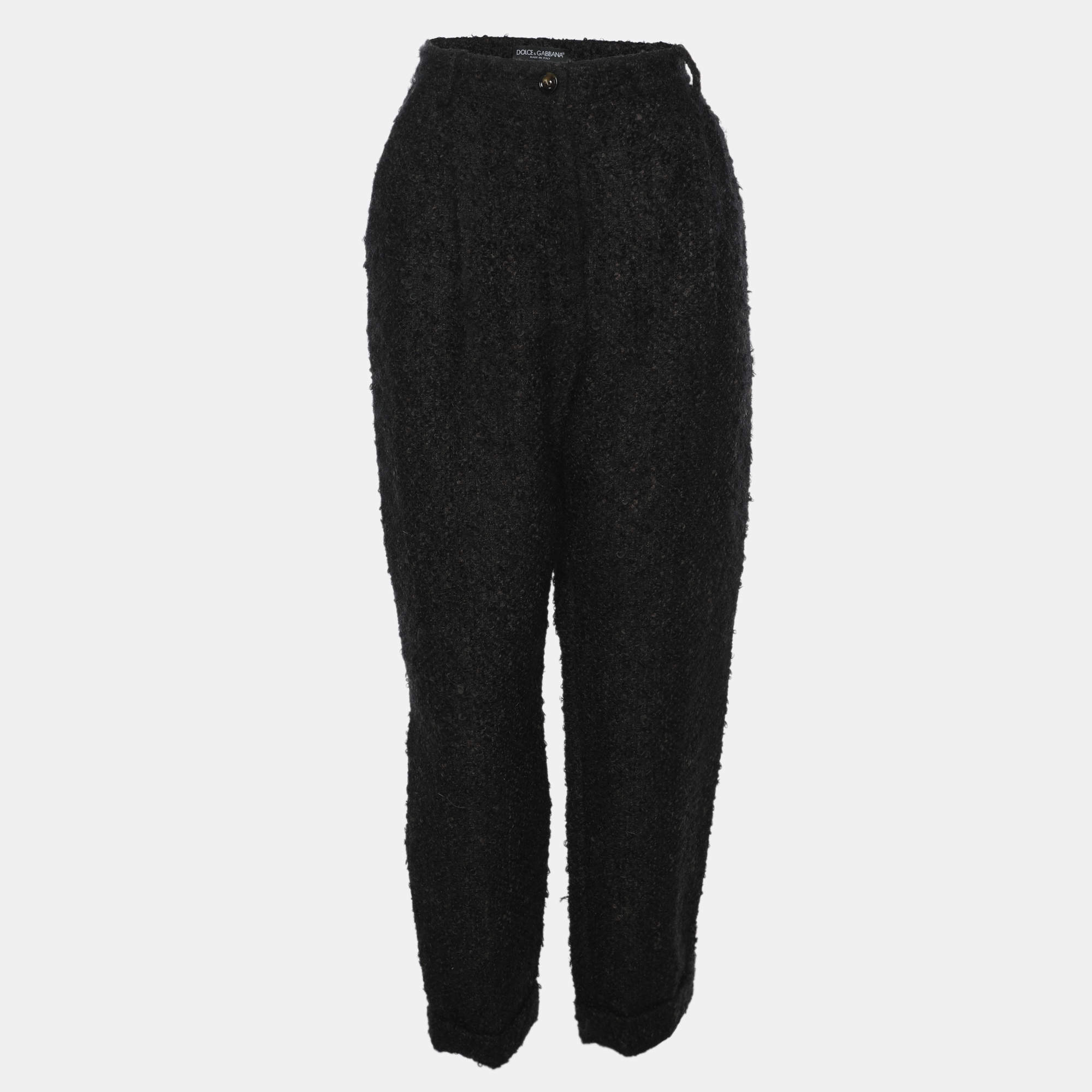 Pre Owned Dolce & Gabbana Brown Fuzzy Wool Blend Carrot Fit Trousers S