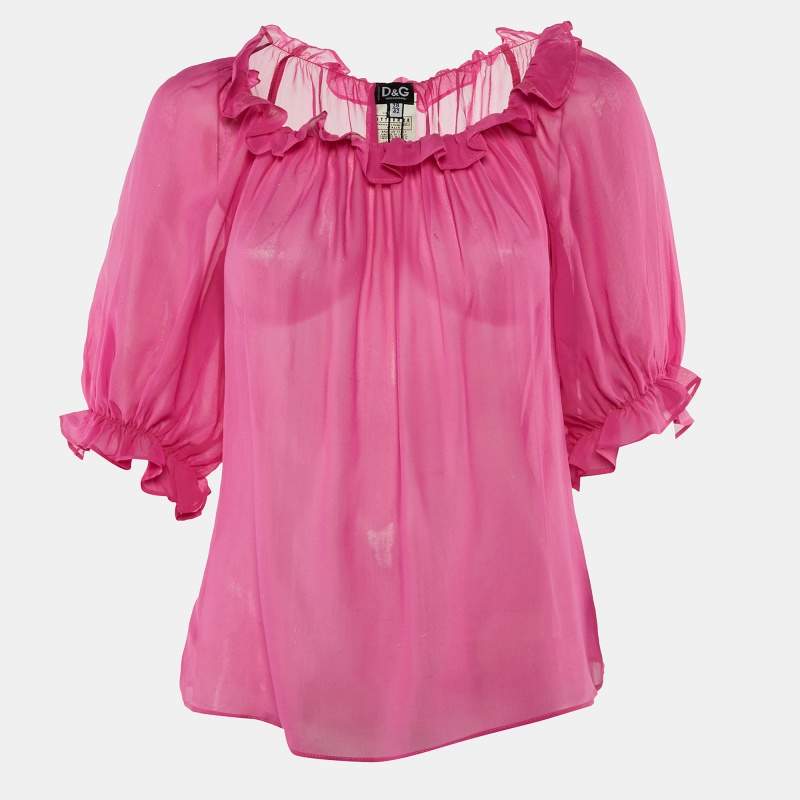 Pre Owned Dolce & Gabbana Pink Silk Chiffon Ruffled Top M