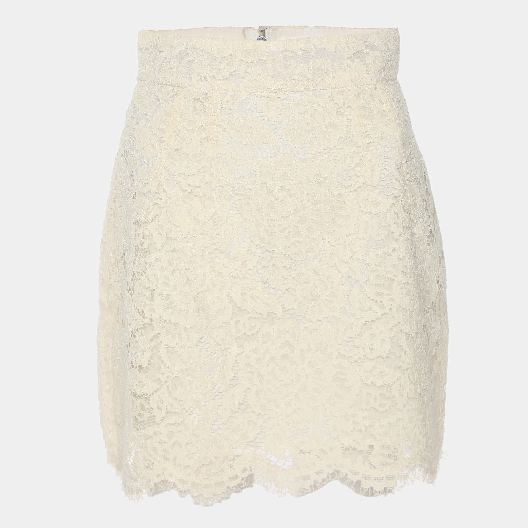 Pre Owned Dolce & Gabbana Cream Lace Mini Skirt S