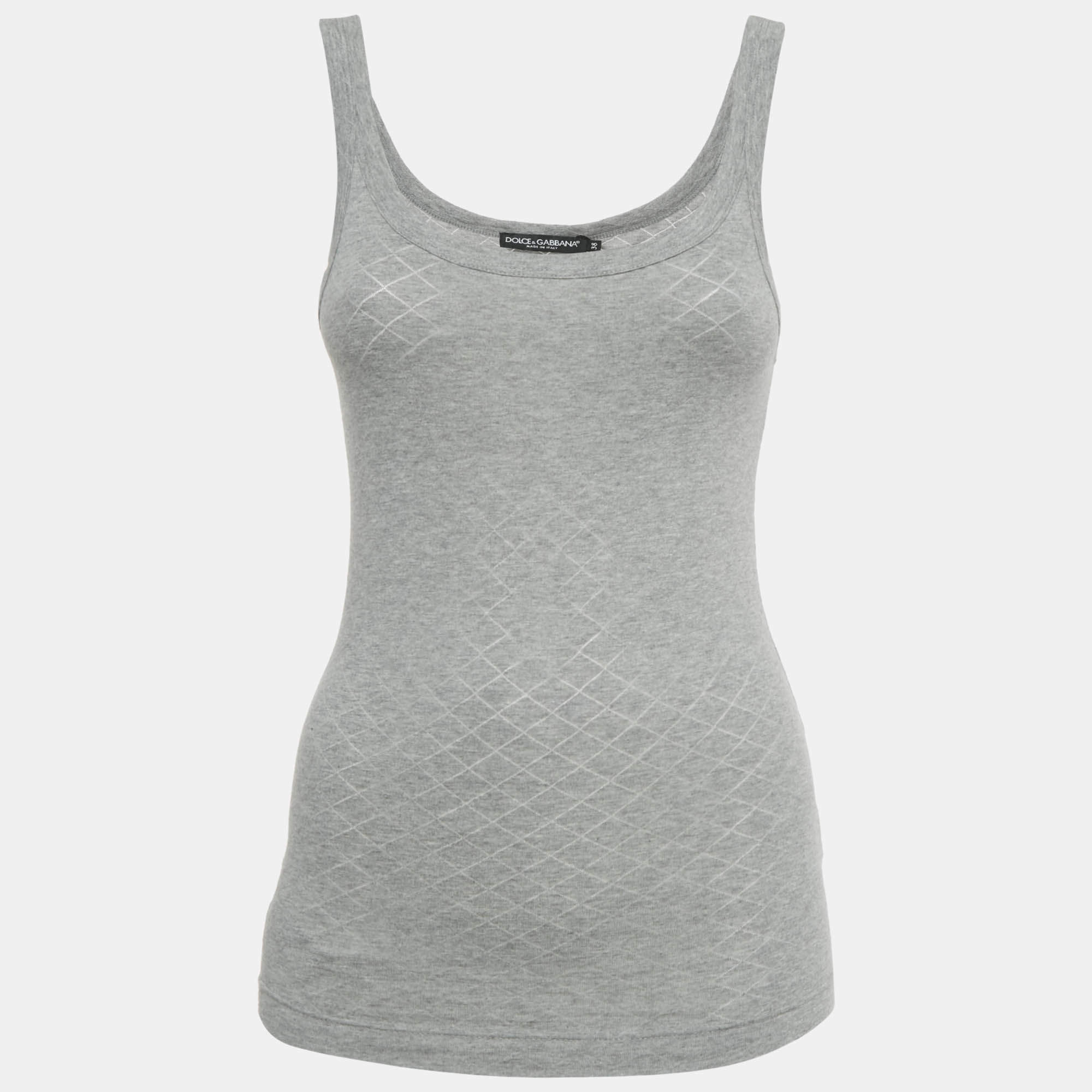 Pre Owned Dolce & Gabbana Grey Patterned Jersey Tank Top S