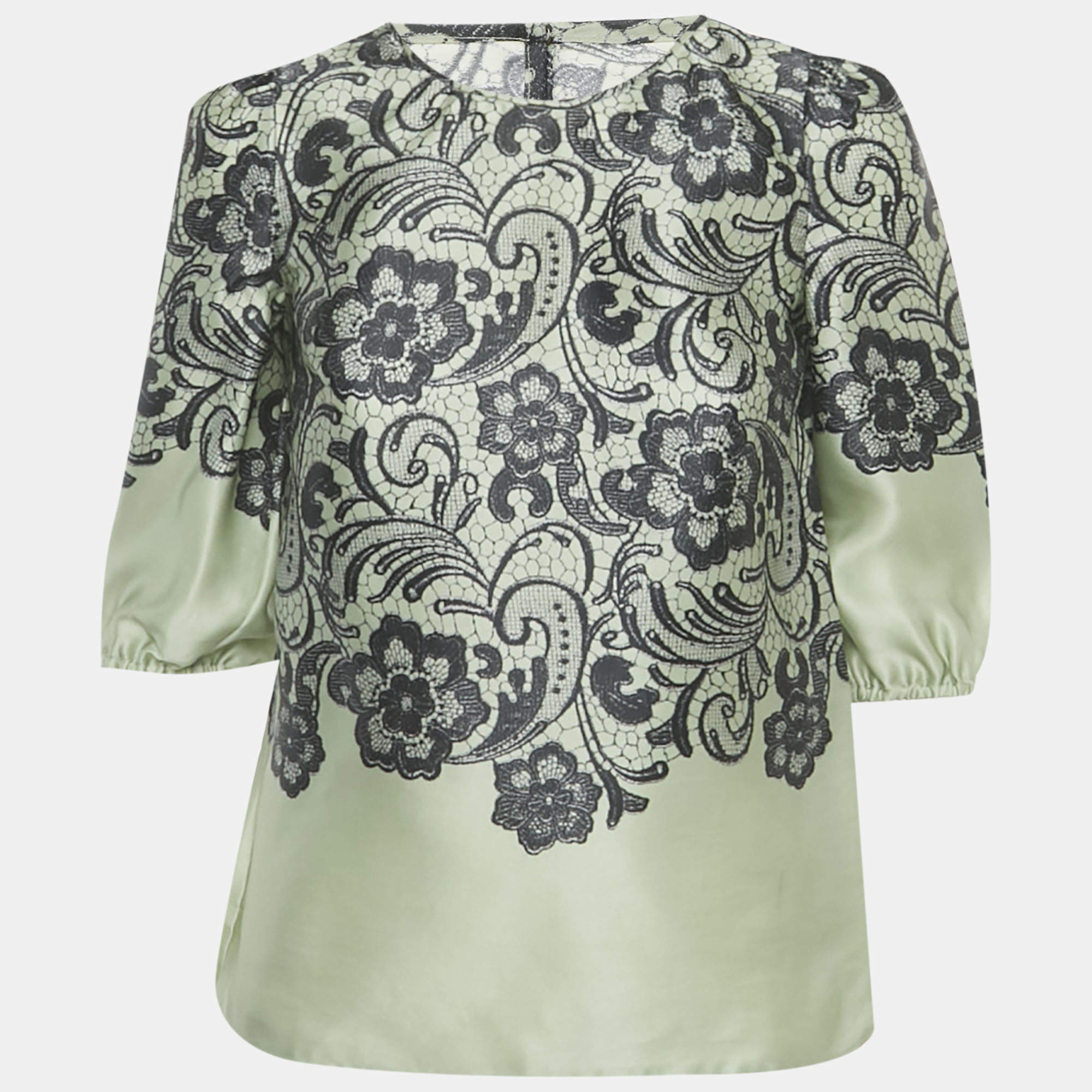 Pre Owned Dolce & Gabbana Green Floral Print Organza Top XS 