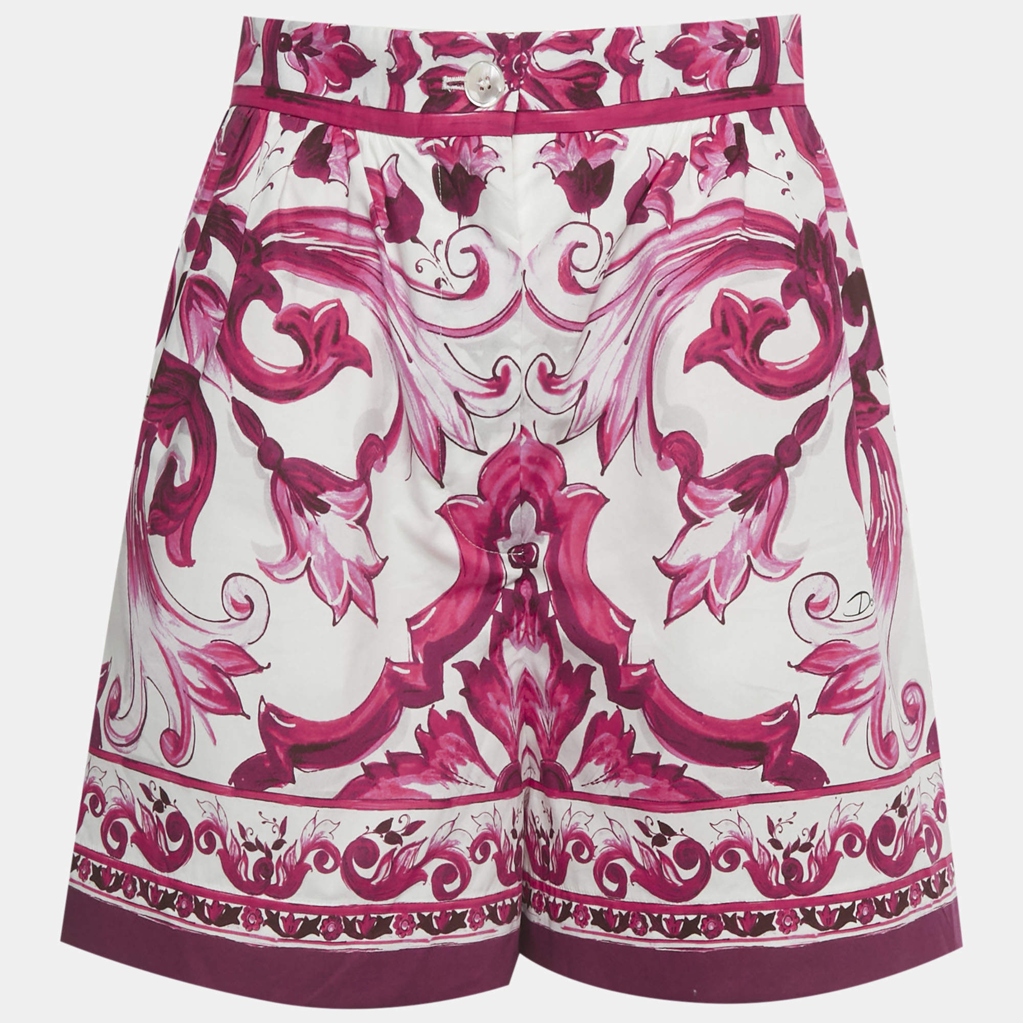 Pre Owned Dolce & Gabbana Pink Majolica Print Poplin Shorts M