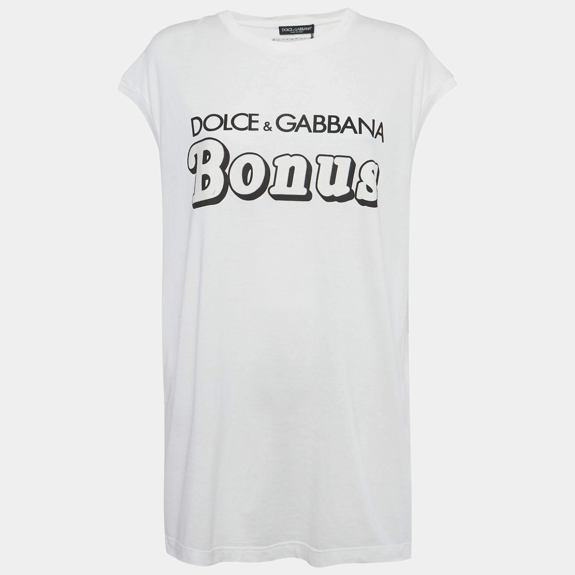 Pre Owned Dolce & Gabbana White Logo Print Jersey Tank Top M