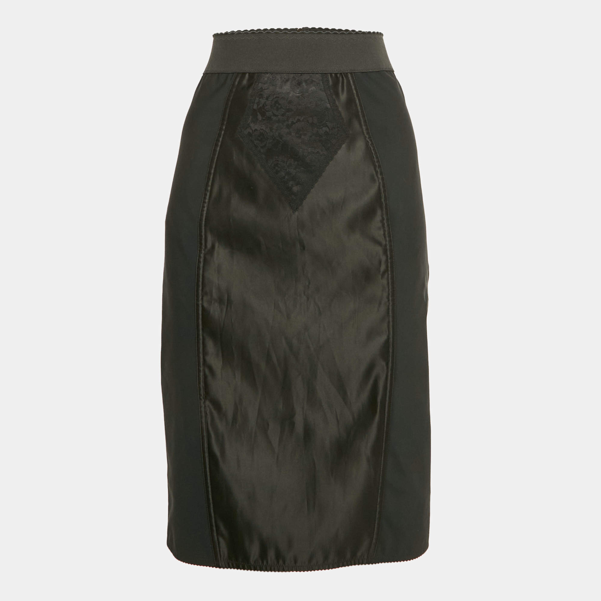 مملوكة مسبقًا Dolce & Gabbana Black Stretch Crepe and Satin Pencil Skirt M