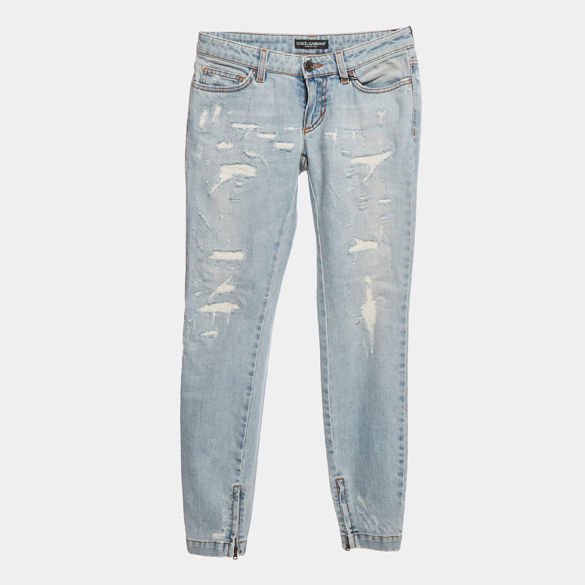 Pre Owned Dolce & Gabbana Blue Distressed Denim Pretty Fit Jeans XS/Waist 26"