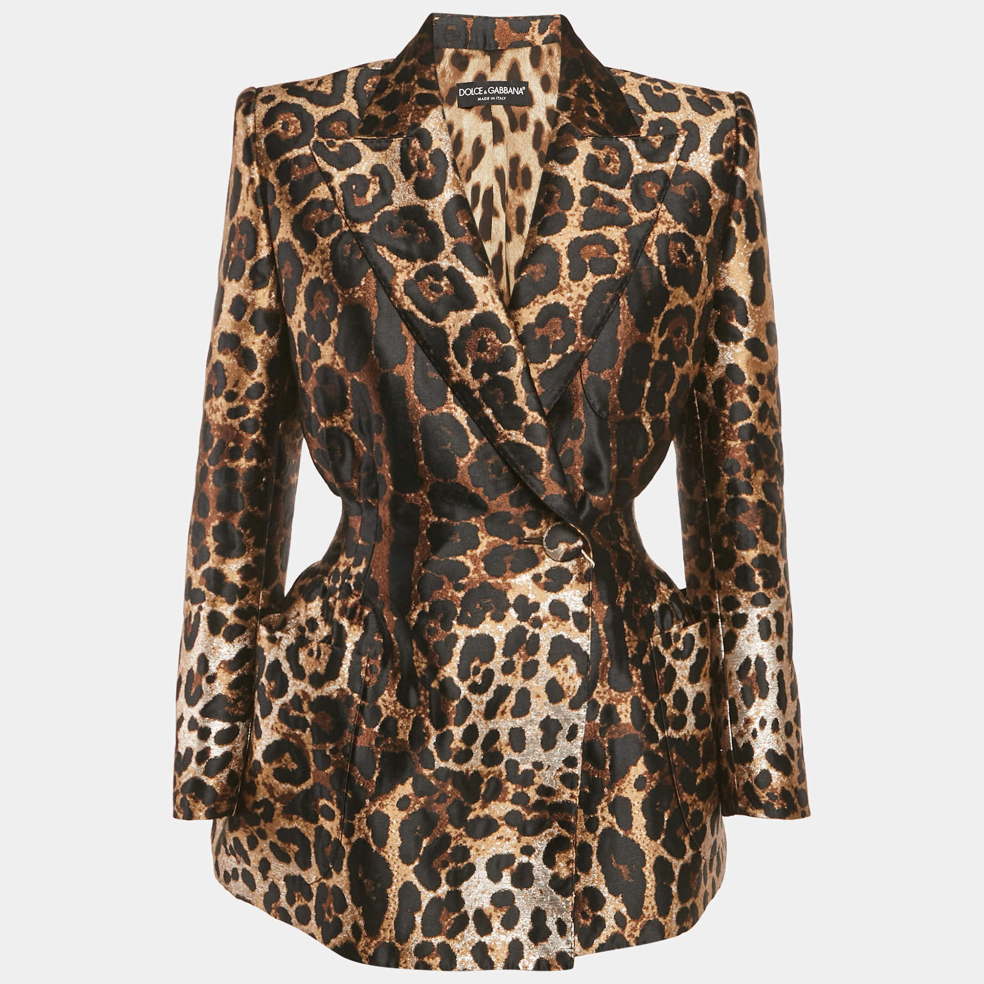 Pre Owned Dolce & Gabbana Brown Leopard Jacquard Structured Blazer XS