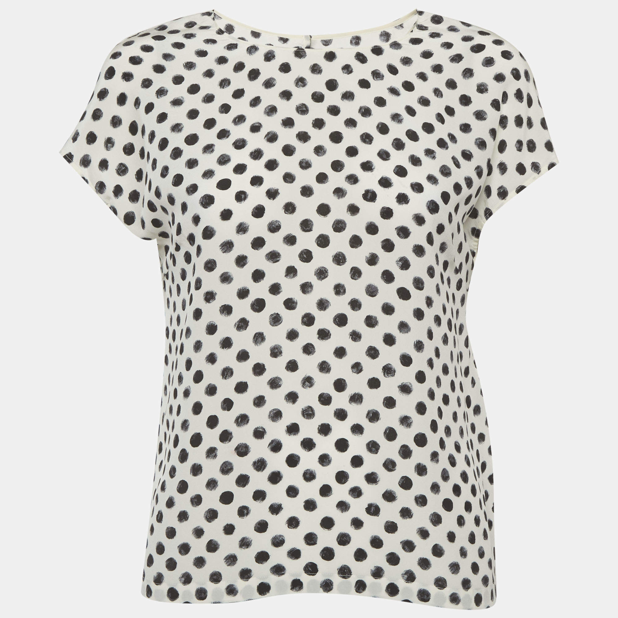 Pre Owned Dolce & Gabbana White Polka Dots Silk Top M