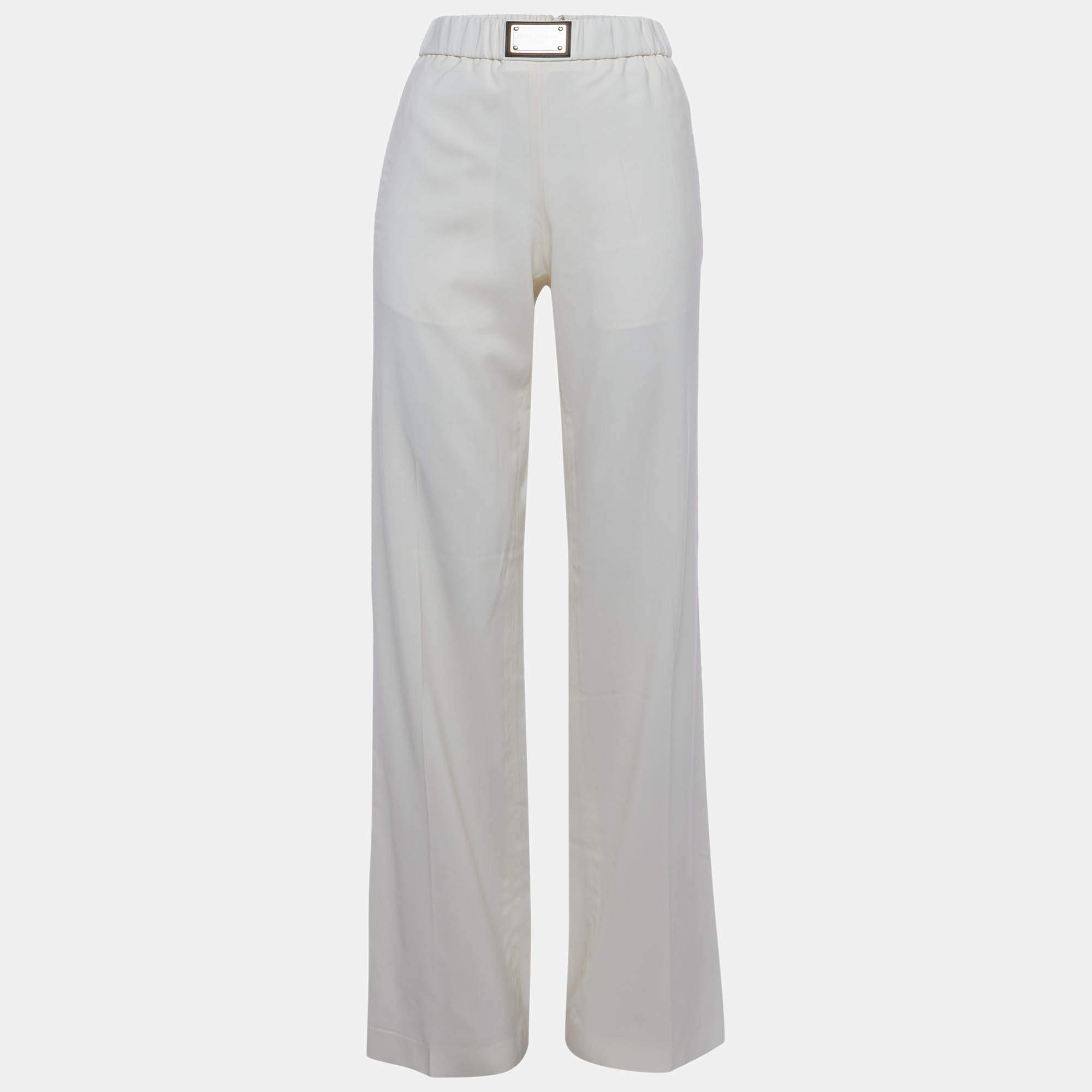 Pre Owned Dolce & Gabbana Cream Crepe Straight Leg Trousers S