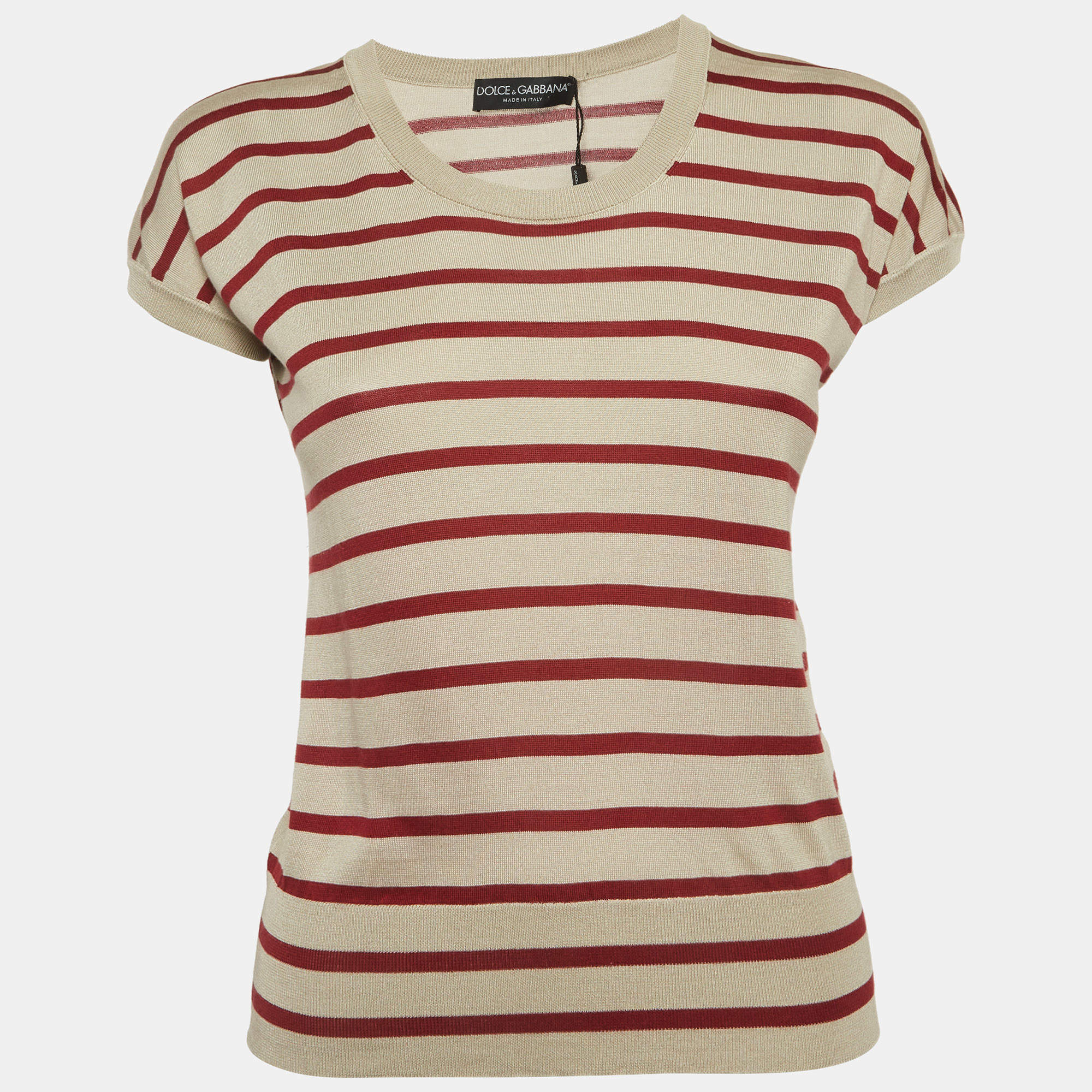مملوكة مسبقًا Dolce & Gabbana Beige Striped Knit Top M