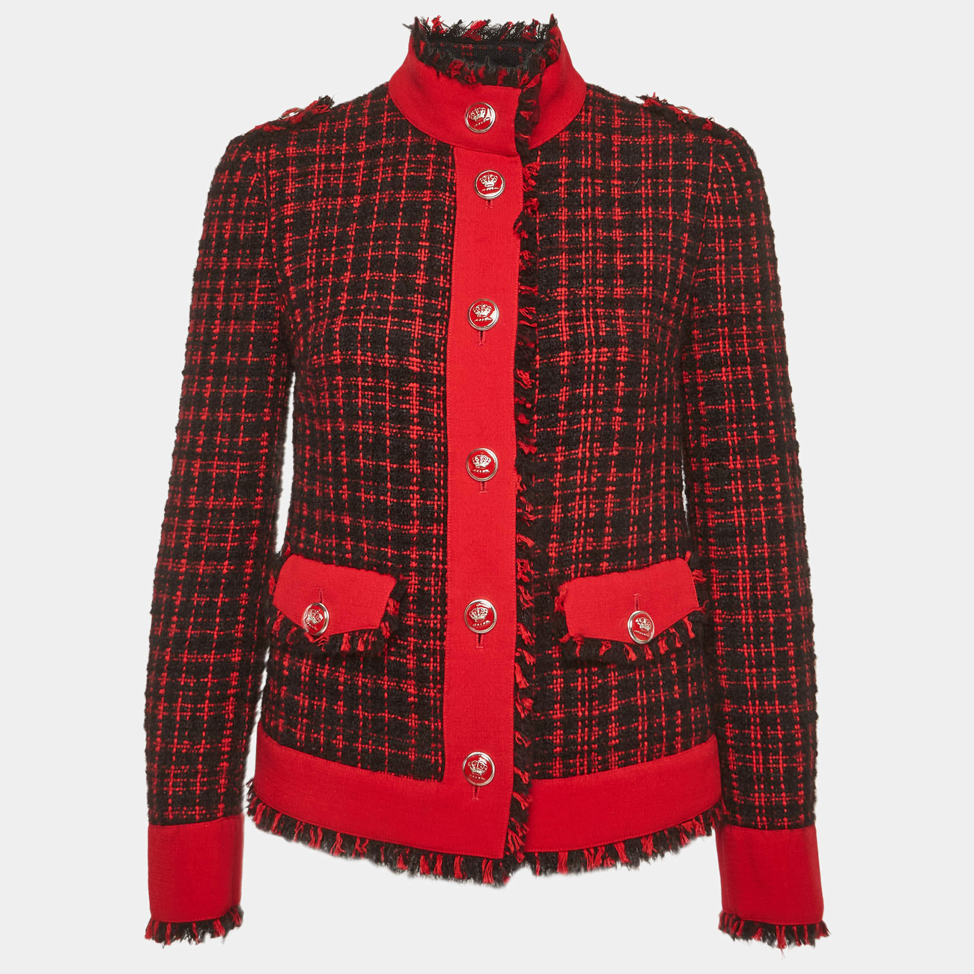 مملوكة مسبقًا Dolce & Gabbana Black/Red Checks Tweed Jacket S