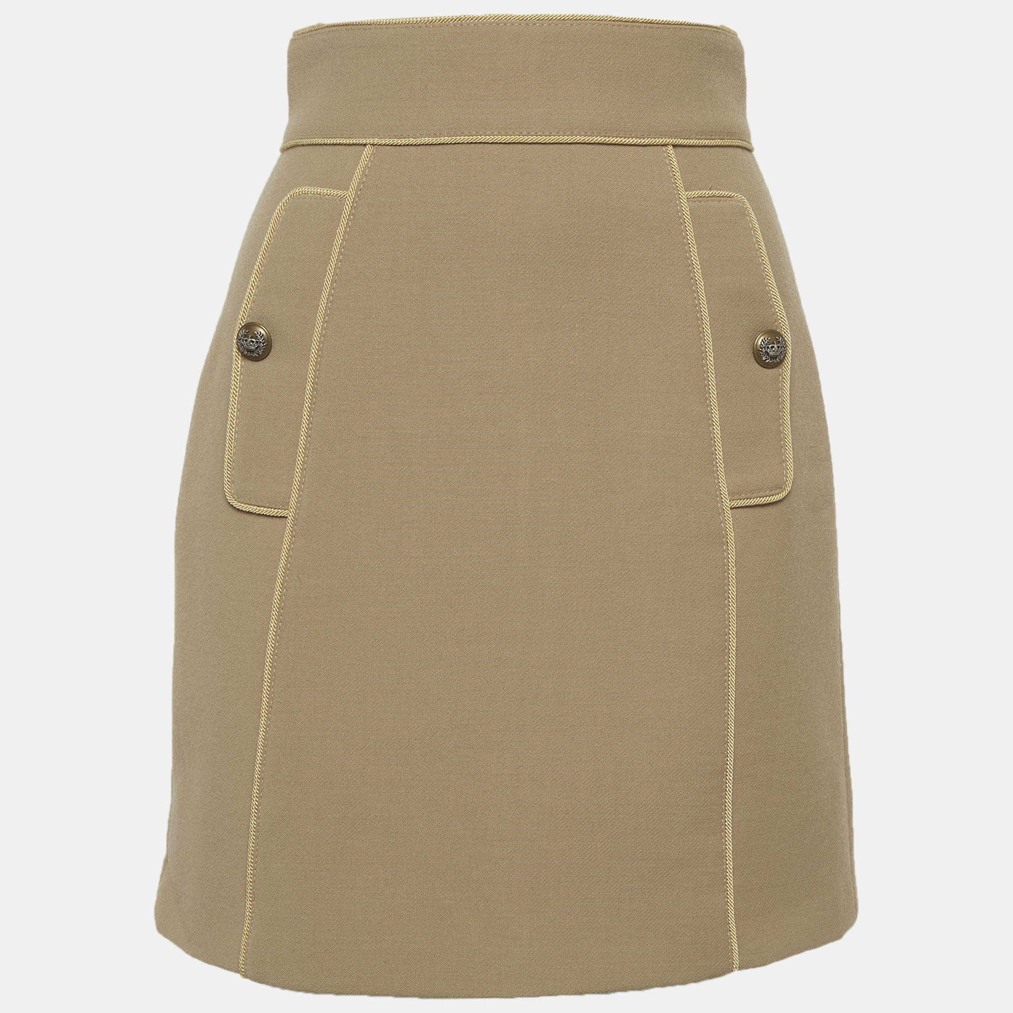 Pre Owned Dolce & Gabbana Beige Wool Flap Pocket Detail Mini Skirt S