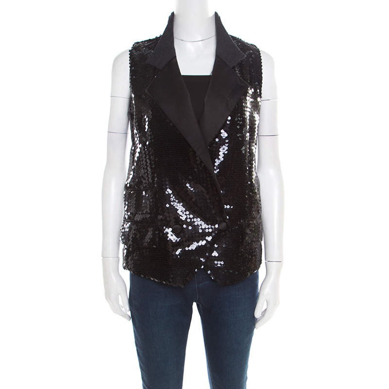 Pre Owned Dolce & Gabbana Black Sequined Double Breasted Vest S