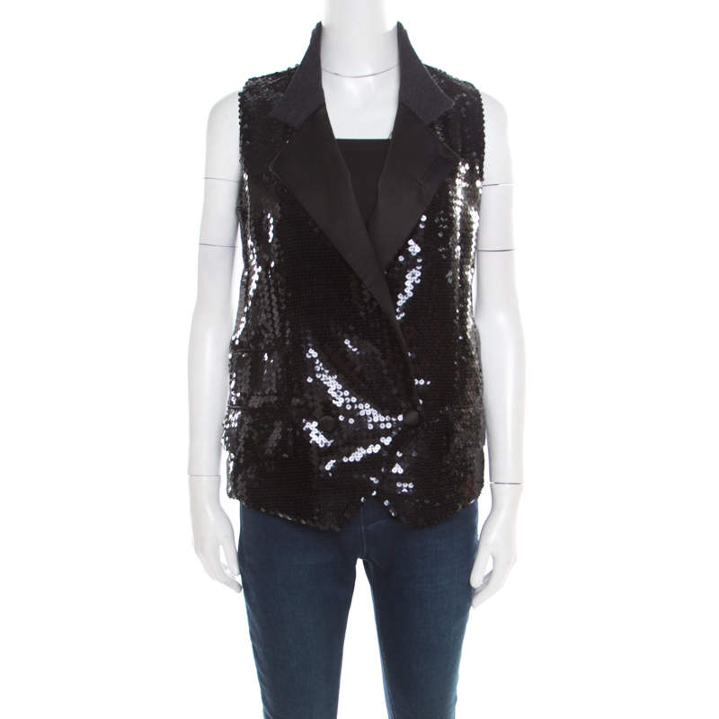 Dolce & Gabbana Black Sequined Double Breasted Vest S