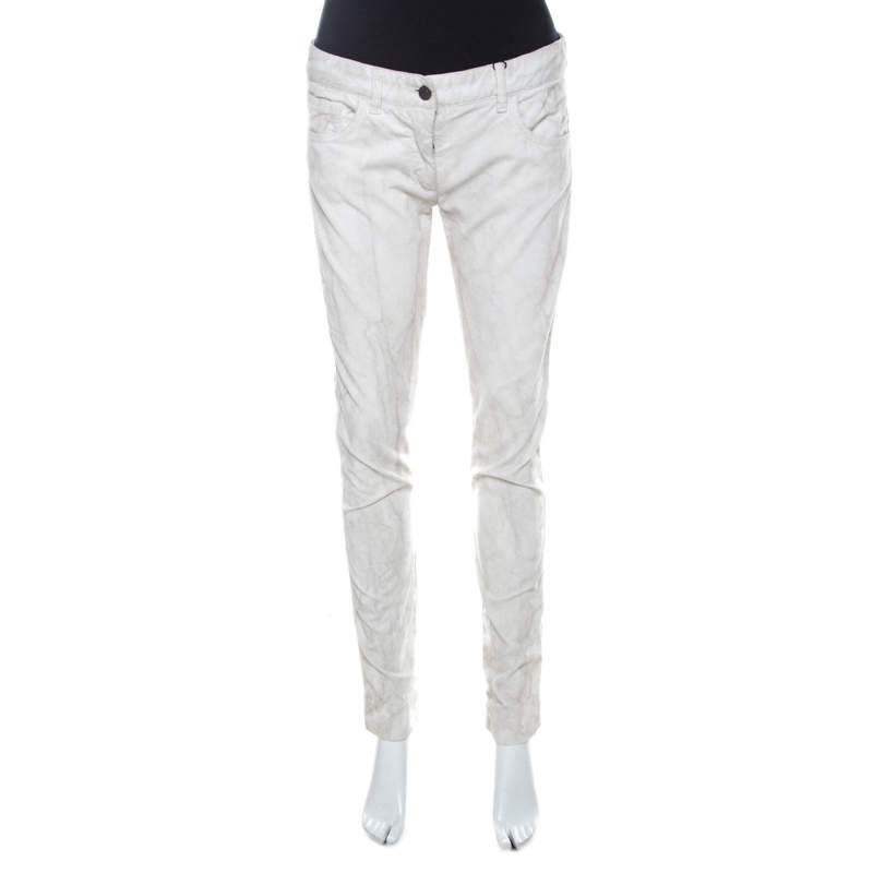 Pre Owned Dolce & Gabbana Monochrome Marbled Cotton Corduroy Tapered Pants M