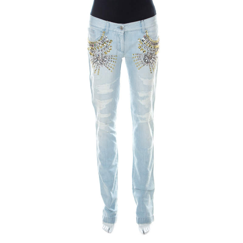 Dolce & Gabbana Blue Light Wash Denim Crystal Embellished Jeans S Dolce &  Gabbana | TLC