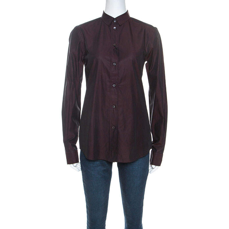 مملو كة مسبقًا Dolce & Gabbana Plum Cotton Two Toned Button Front Shirt S