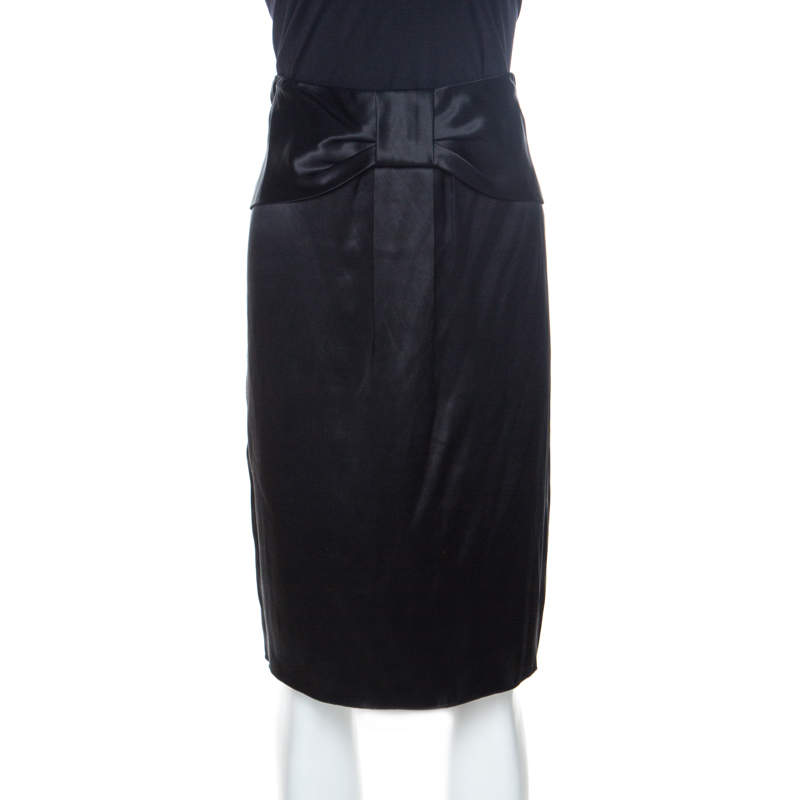 Pre Owned تنورة دولتشي أند غابانا تفاصيل فيوكة خصر ساتان سوداء M