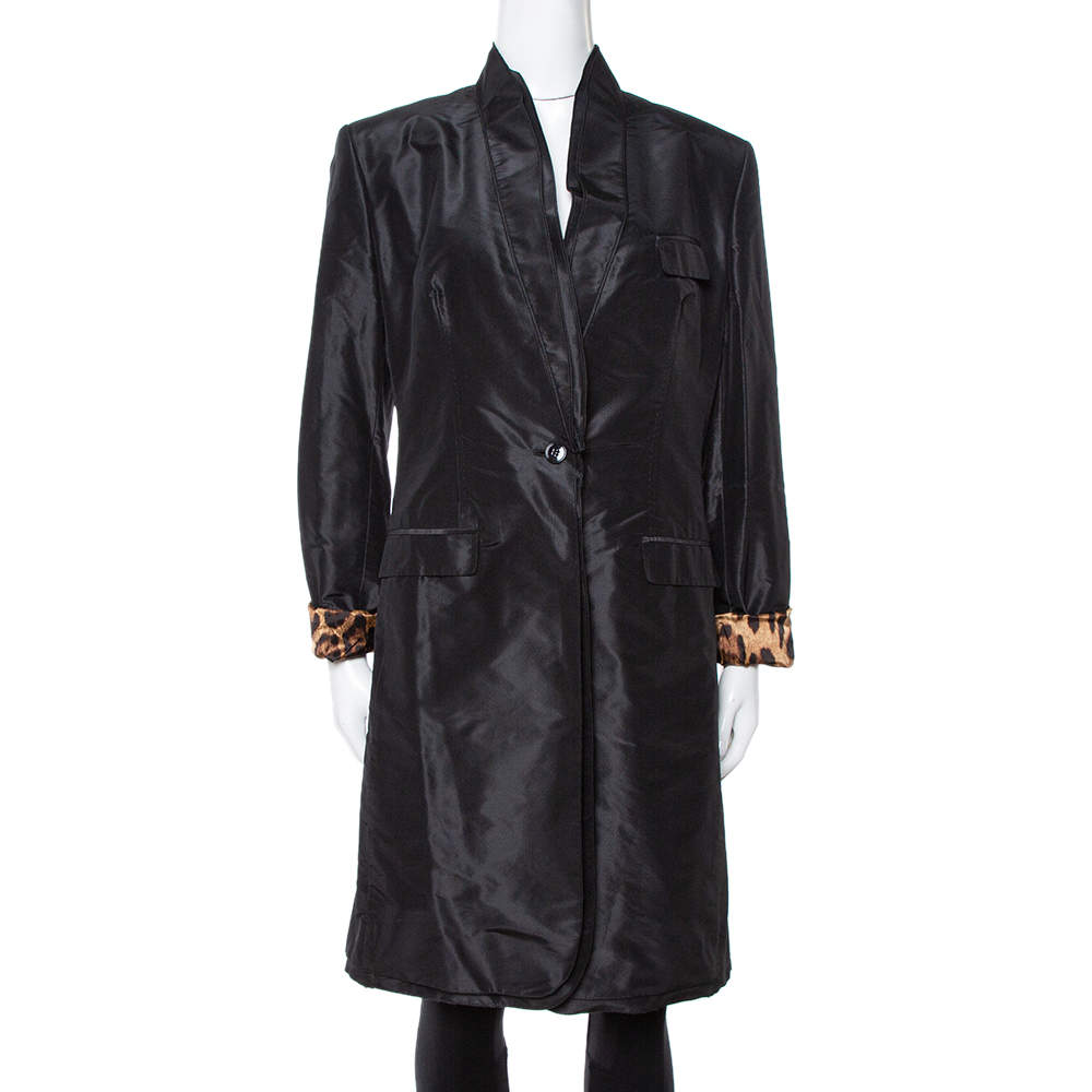 Dolce & Gabbana Black Silk Taffeta One Buttoned Coat L