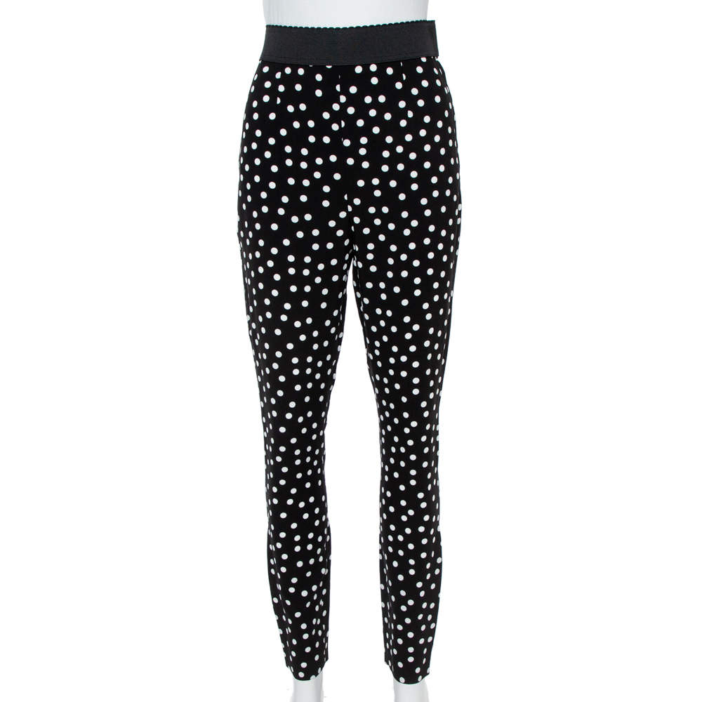 Pre Owned Dolce & Gabbana Monochrome Polka Dot Crepe Leggings M